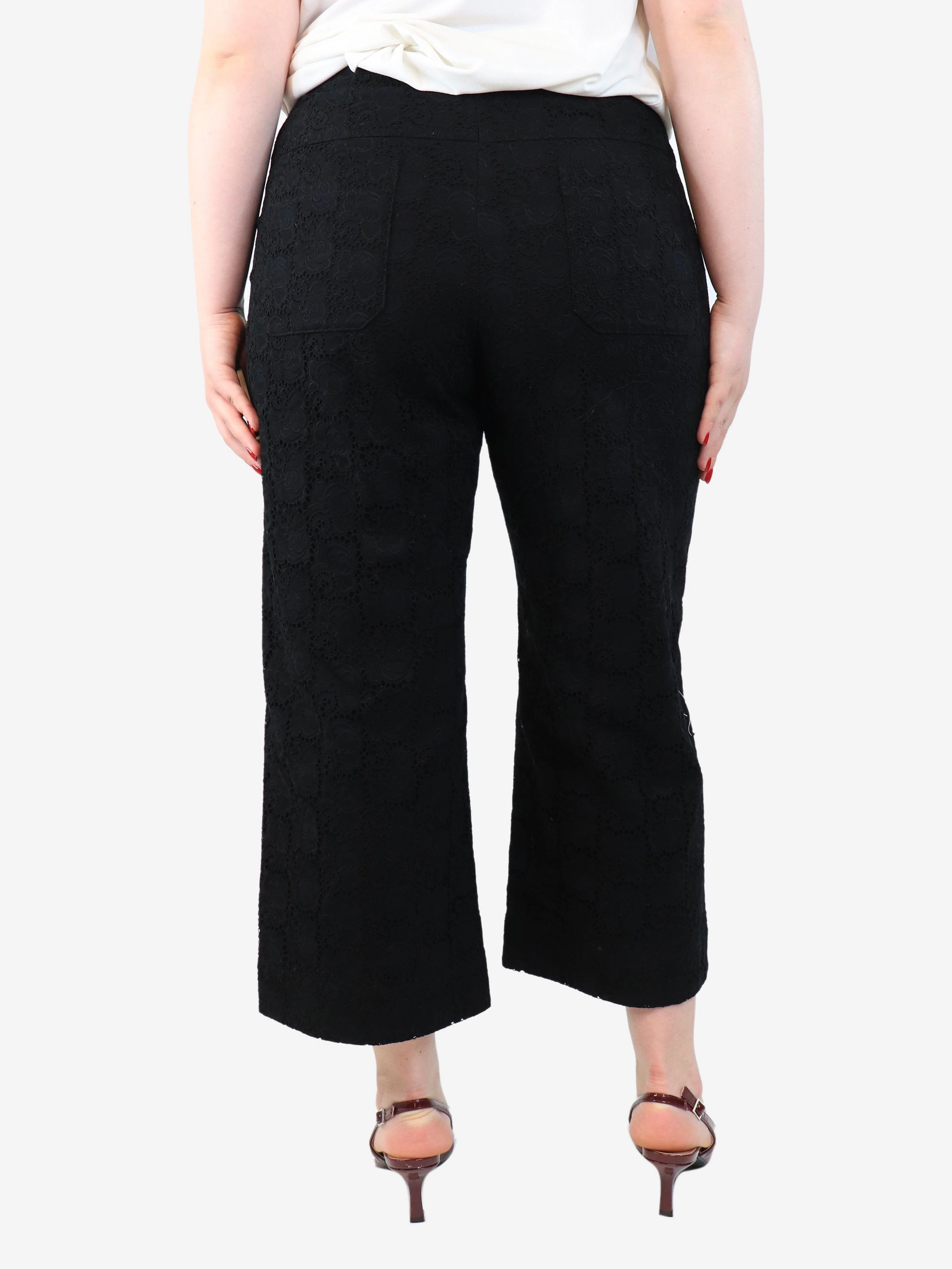 Black broderie-anglaise trousers - size UK 14 - Image 3