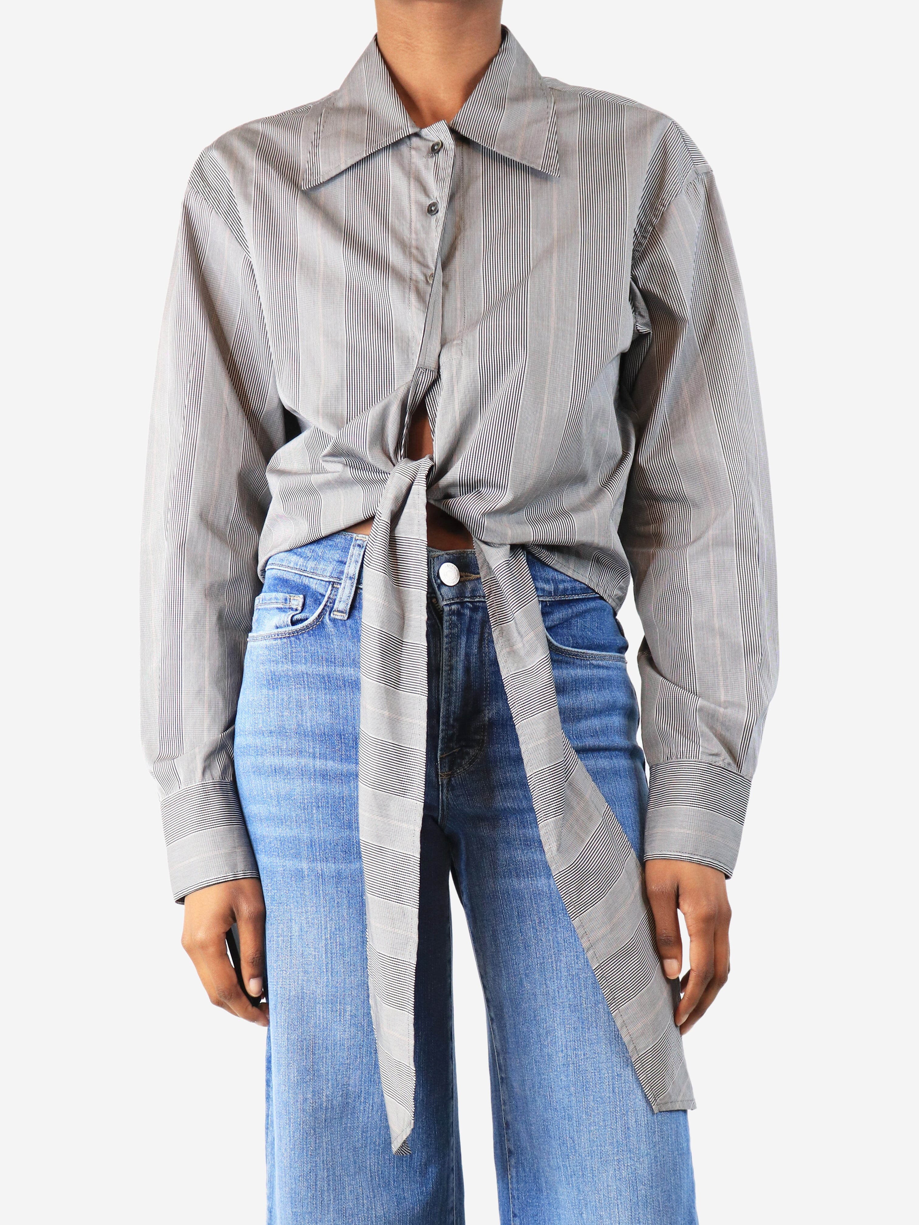 Black check tie front shirt - size UK 6