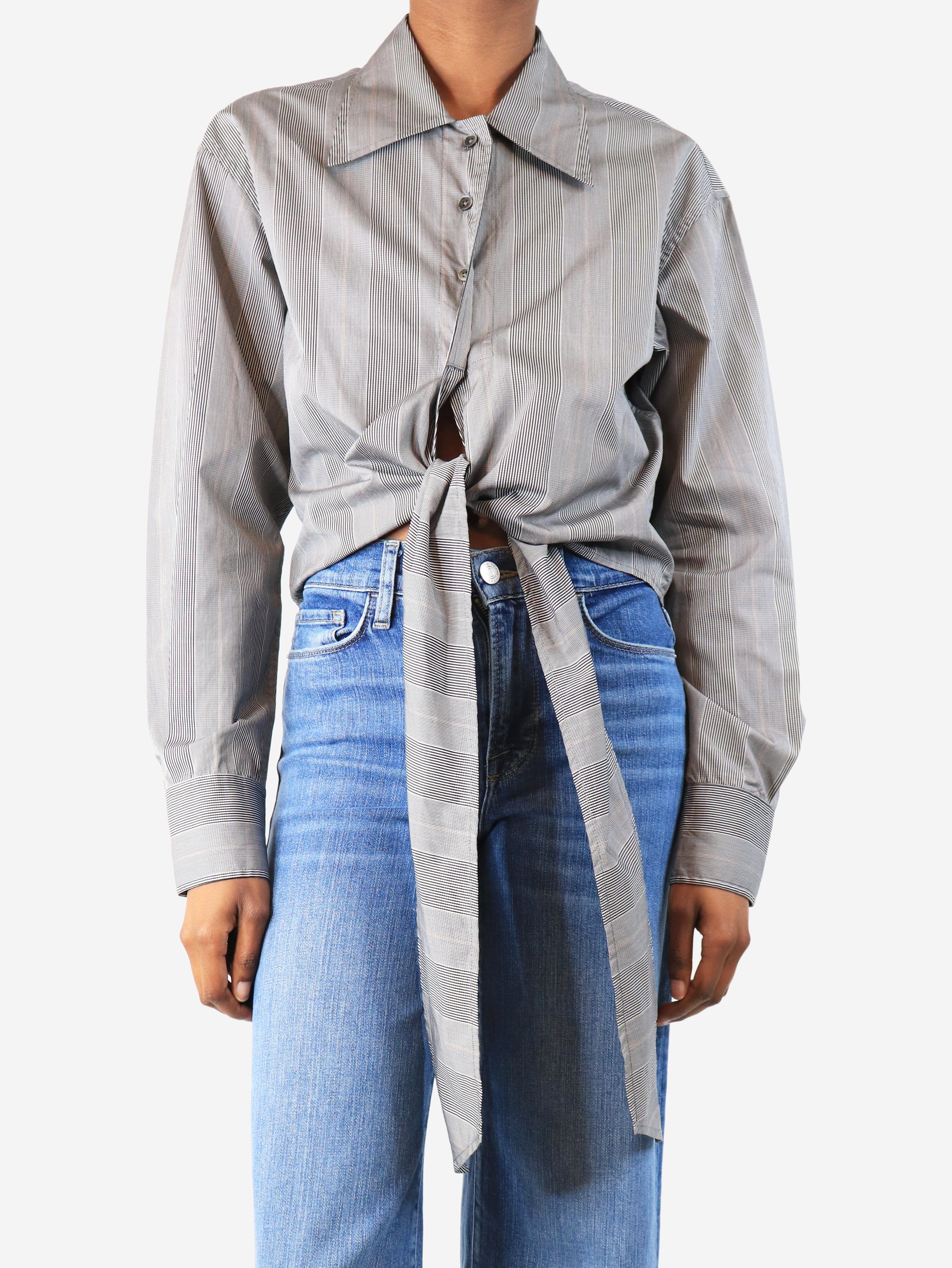 Black check tie front shirt - size UK 6 - Image 3