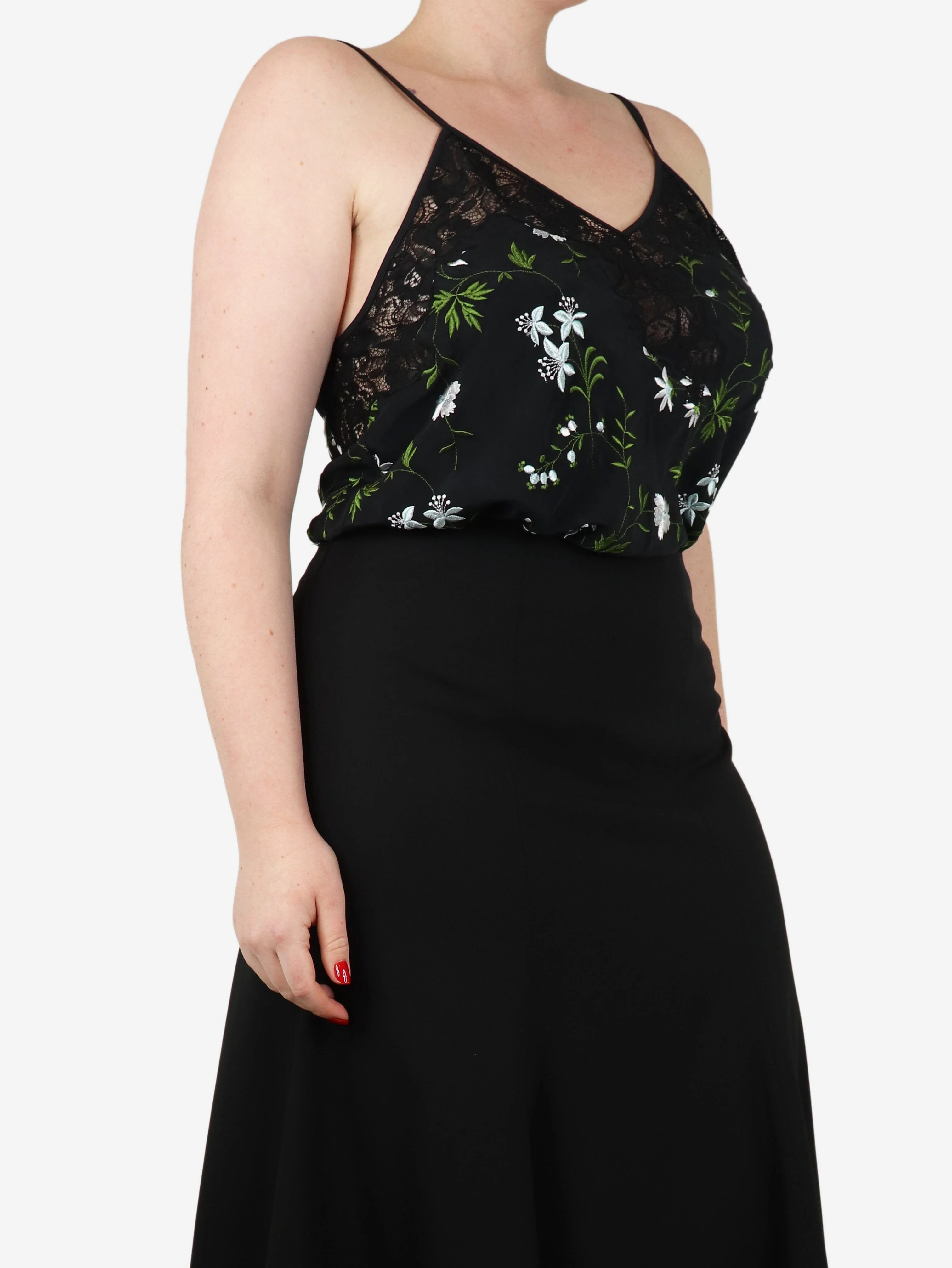 Black embroidered floral cami lace top - size UK 12 - Image 3