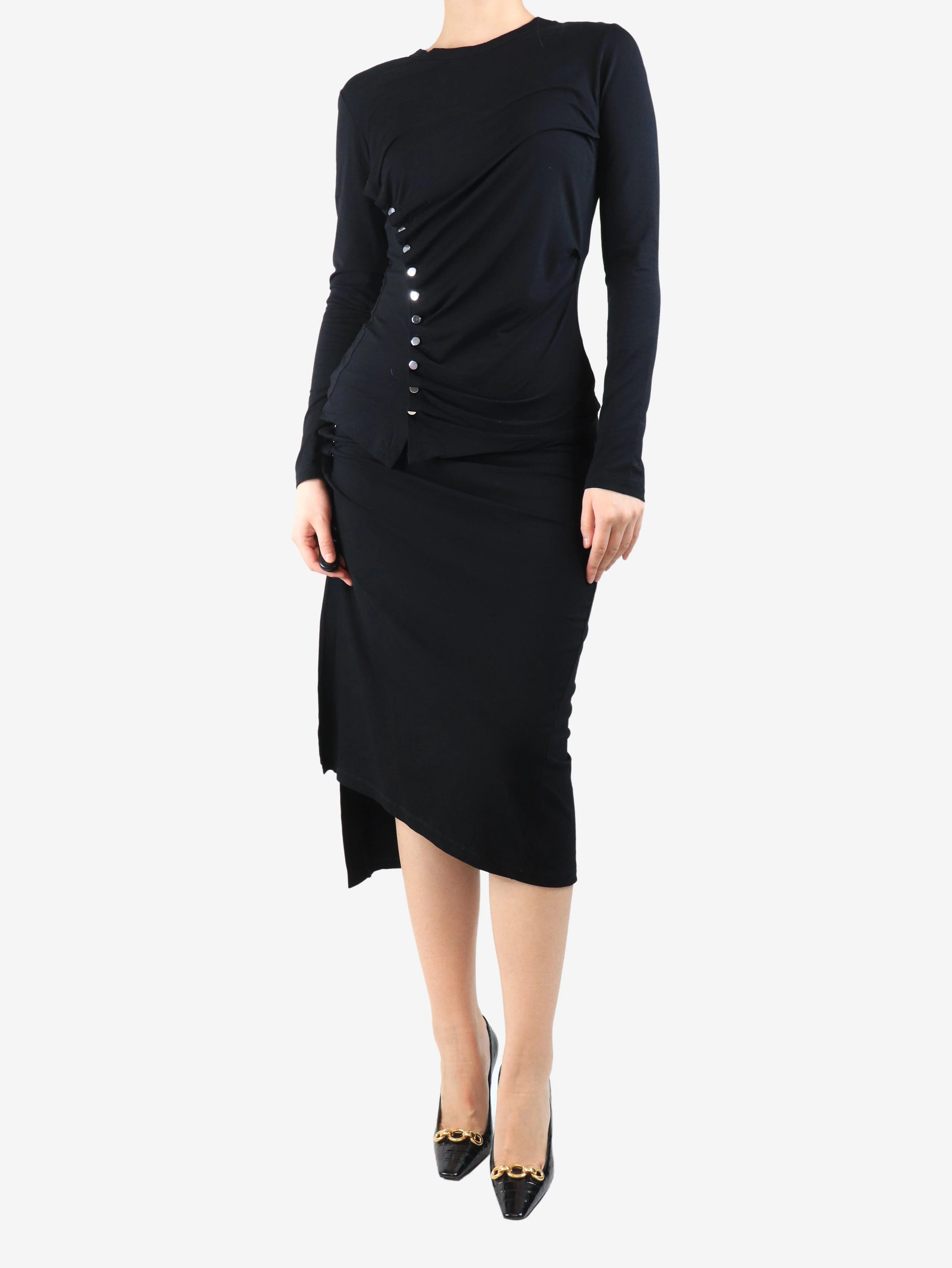 Black ruched jersey dress - size UK 14 - Image 3