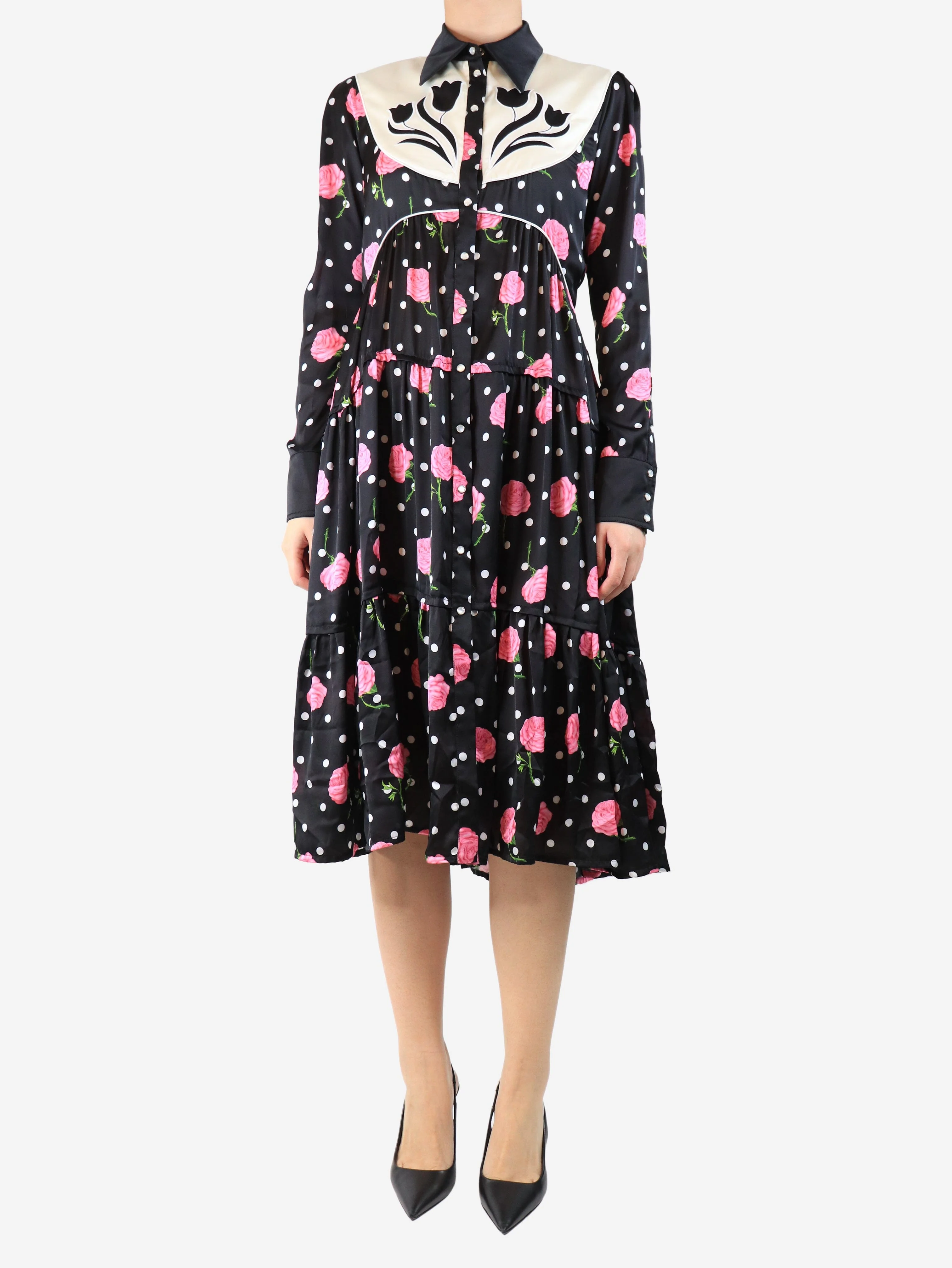 Black western style floral dress - size UK 10
