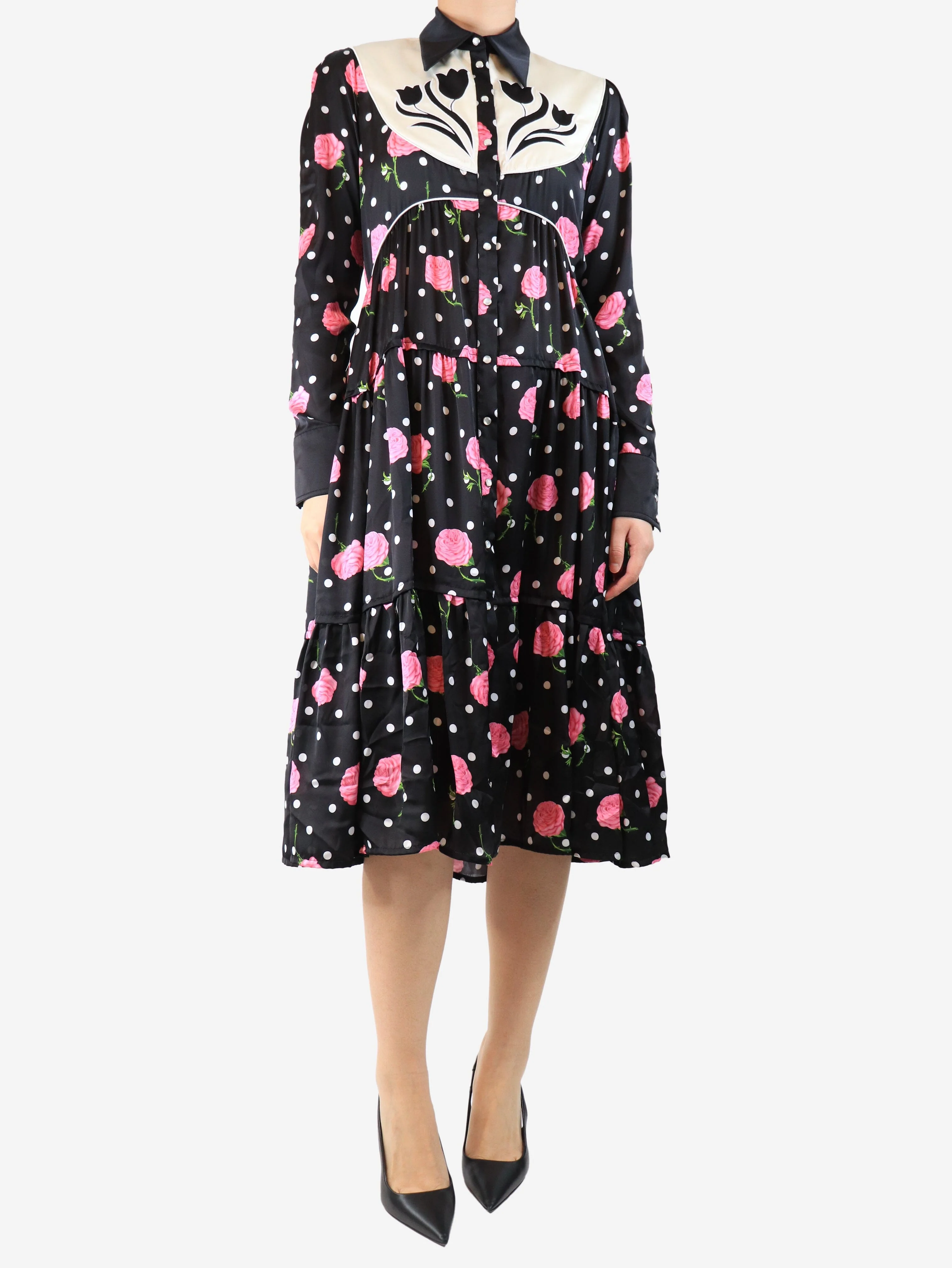 Black western style floral dress - size UK 10 - Image 3