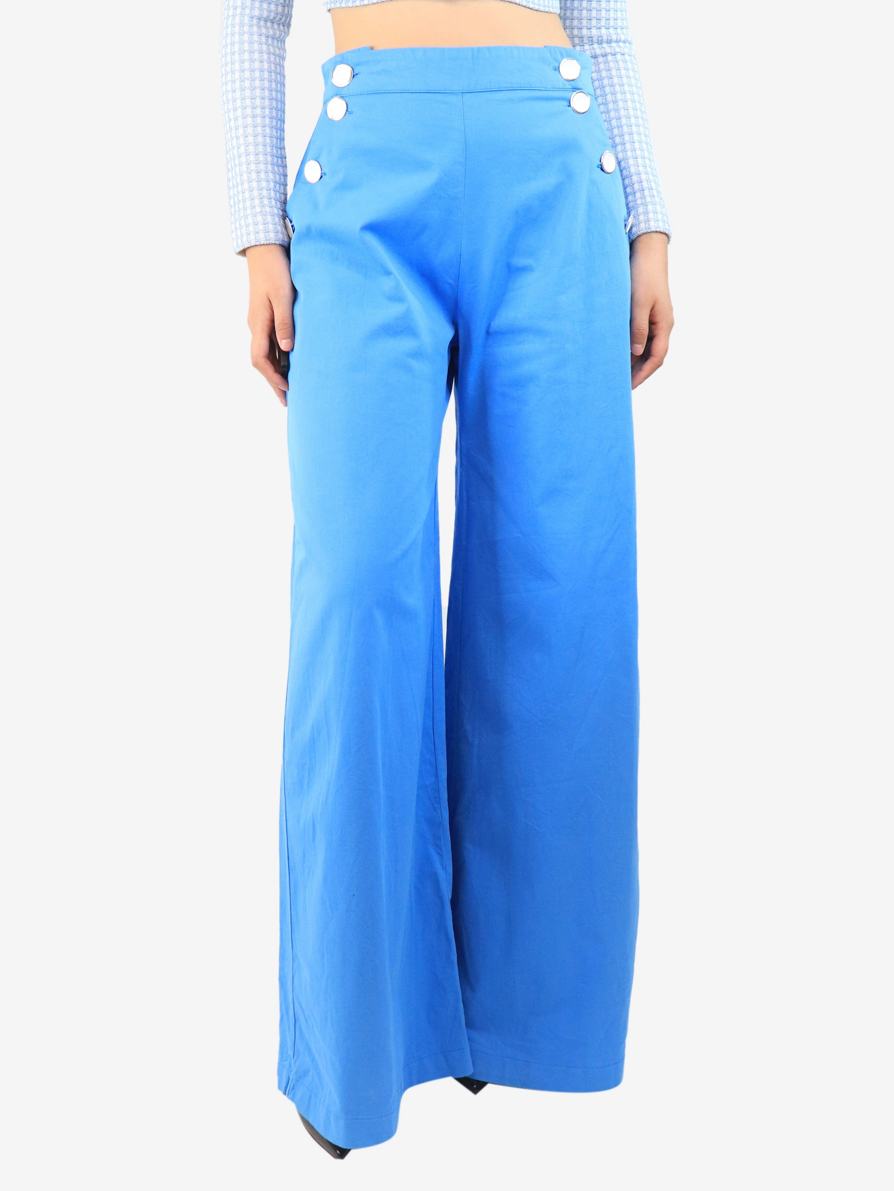 Blue cotton button-front trousers - size M