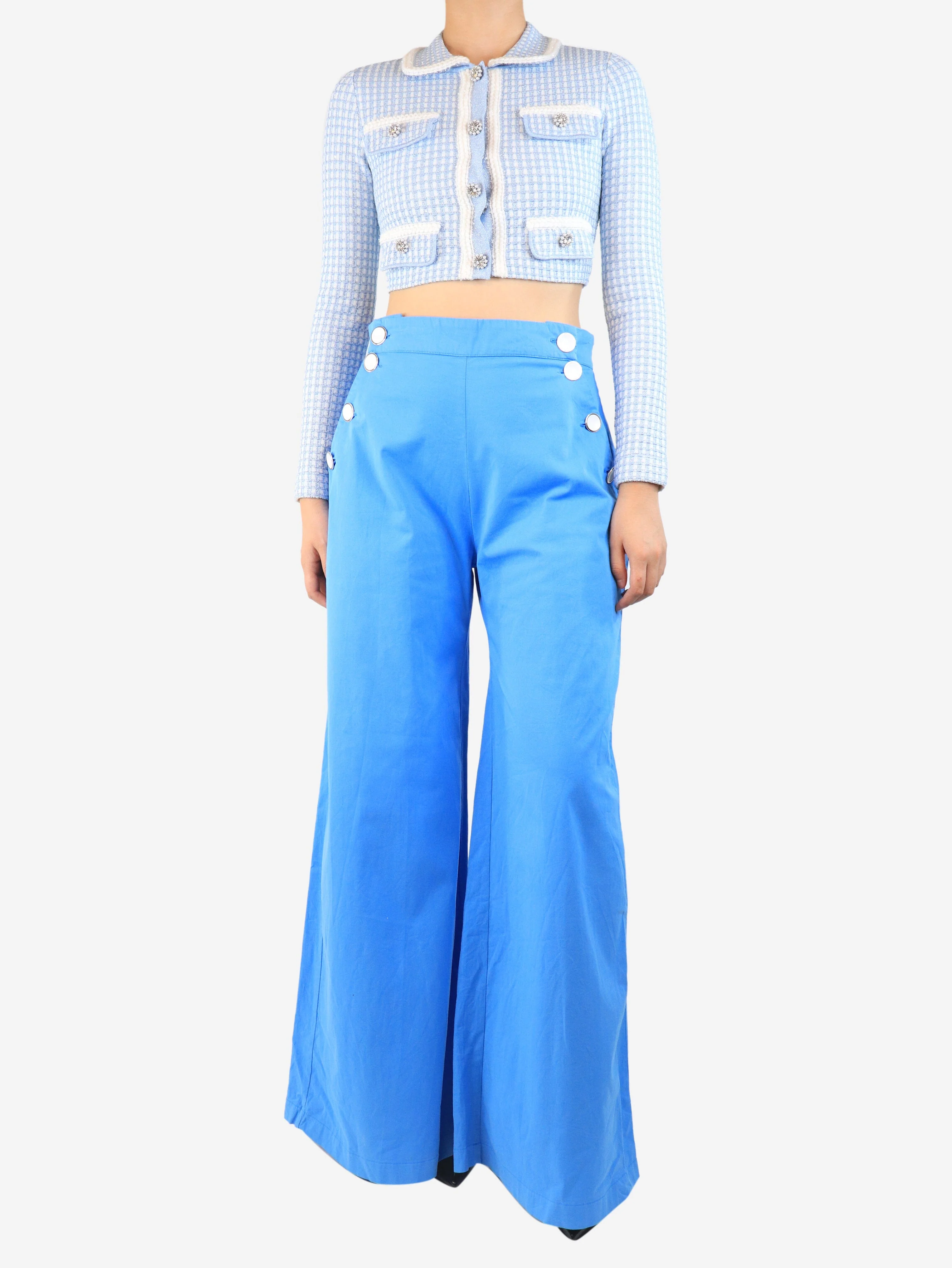 Blue cotton button-front trousers - size M - Image 2