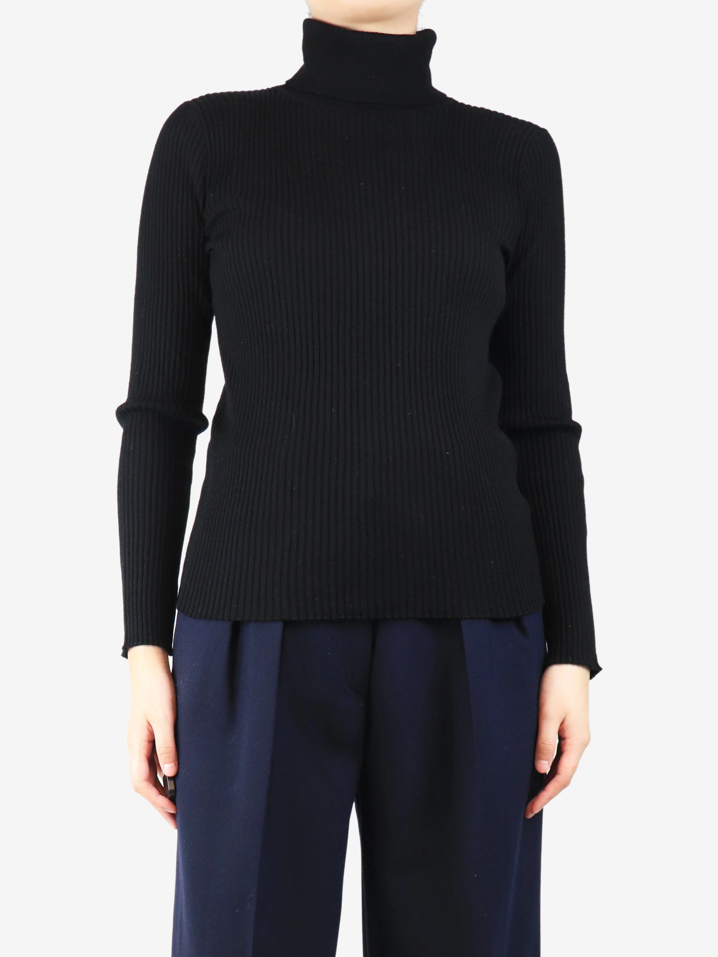 Black ribbed roll-neck top - size M