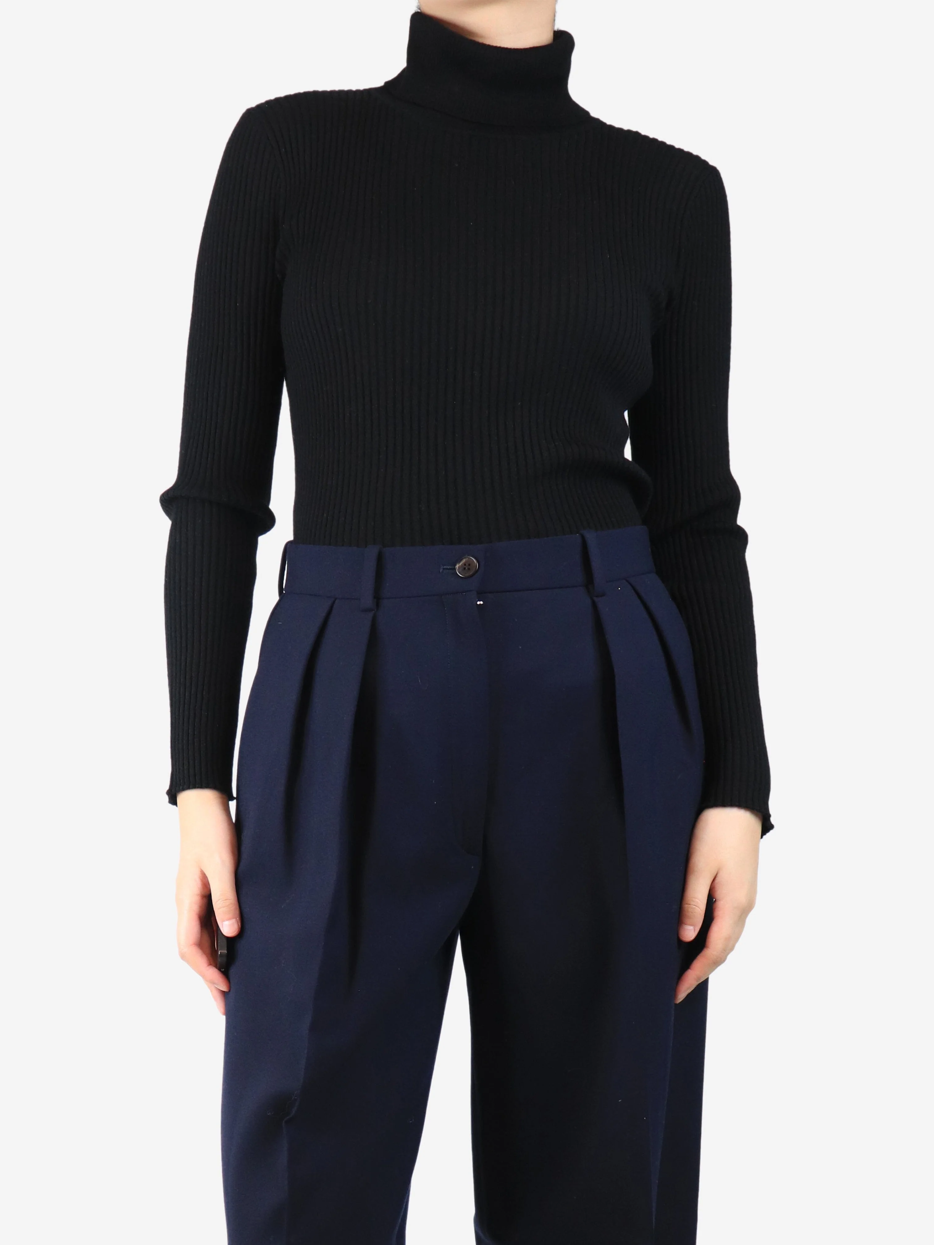Black ribbed roll-neck top - size M - Image 3
