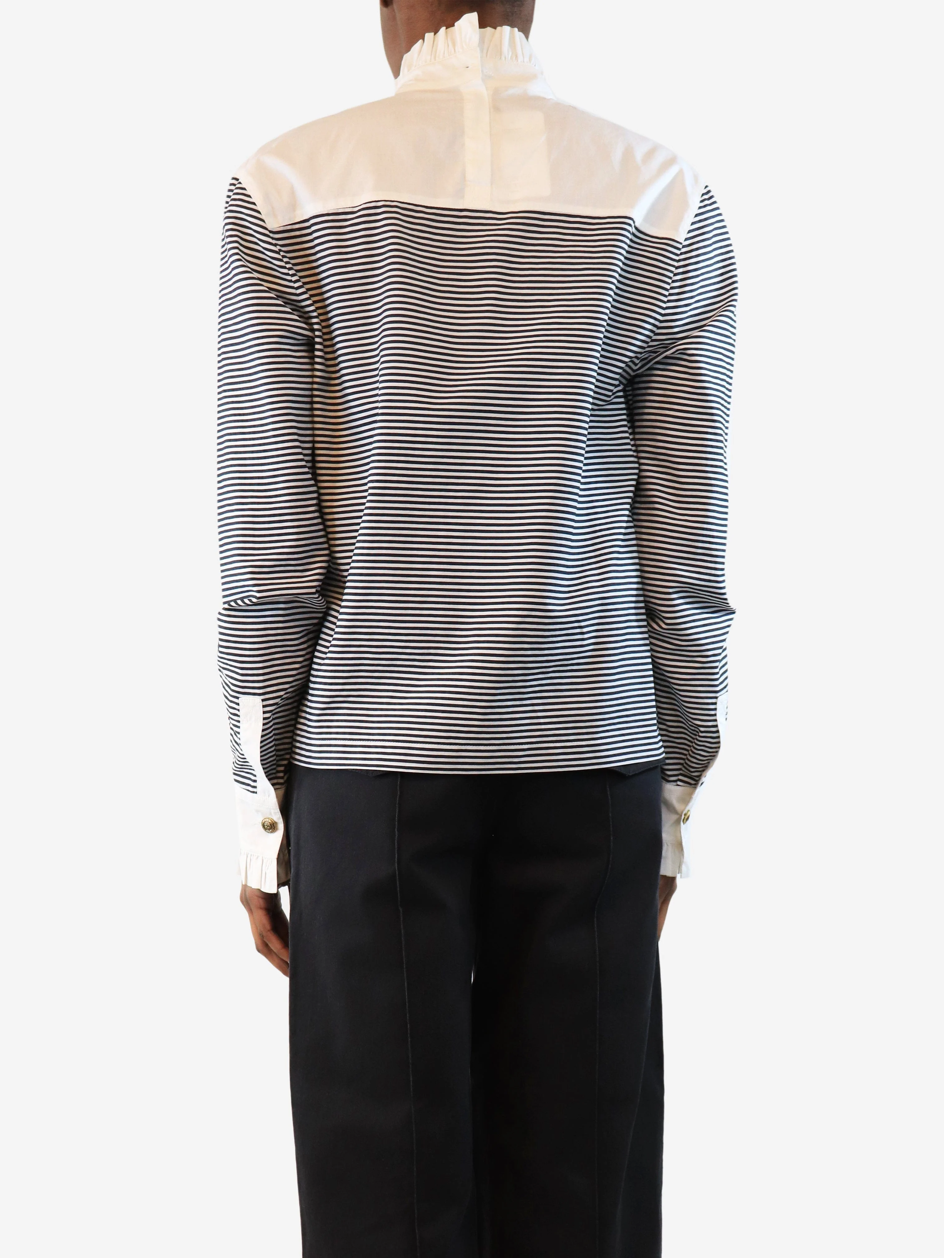 Black and white striped high-neck blouse - size UK 6 - Image 2