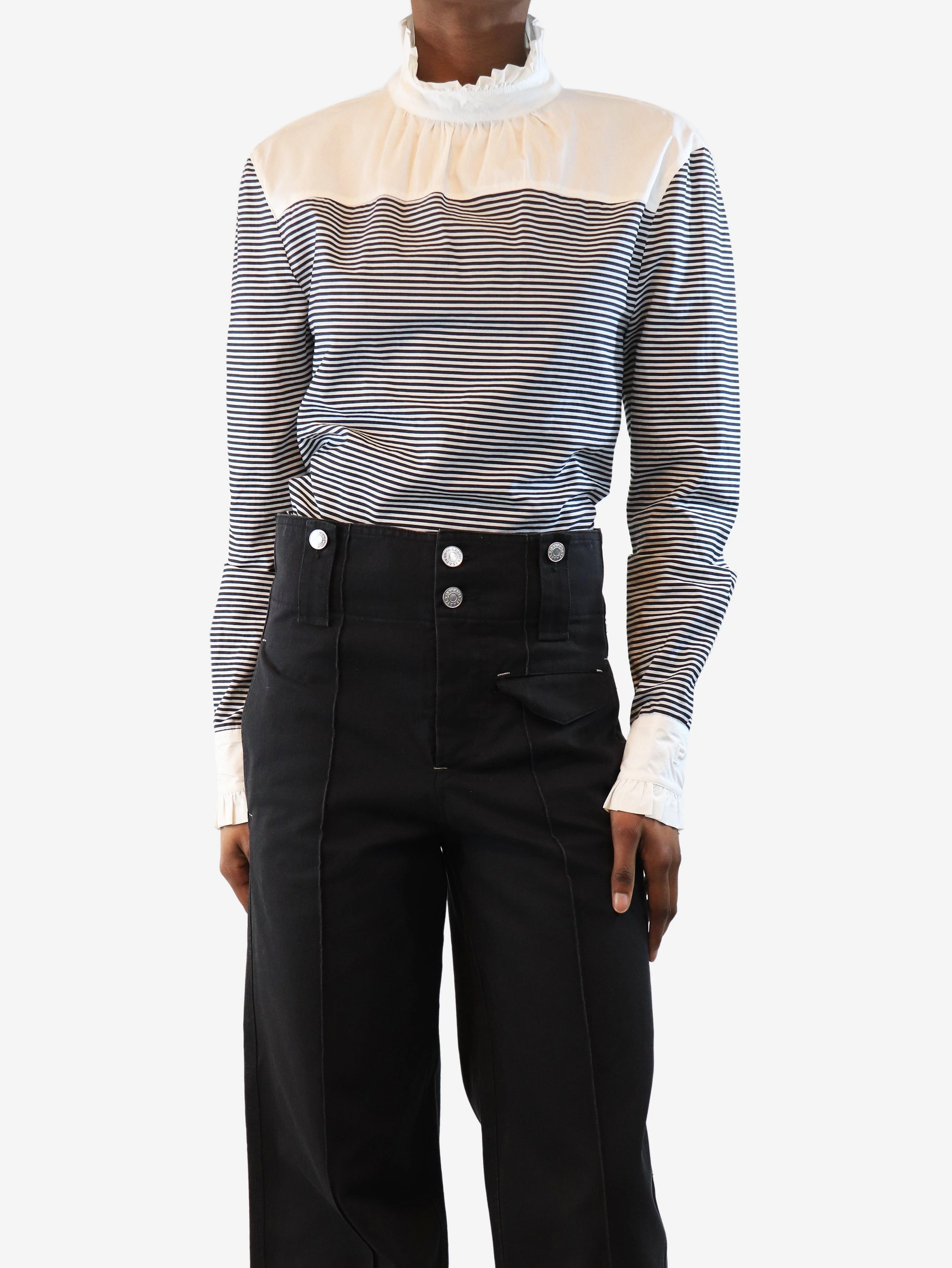 Black and white striped high-neck blouse - size UK 6 - Image 3