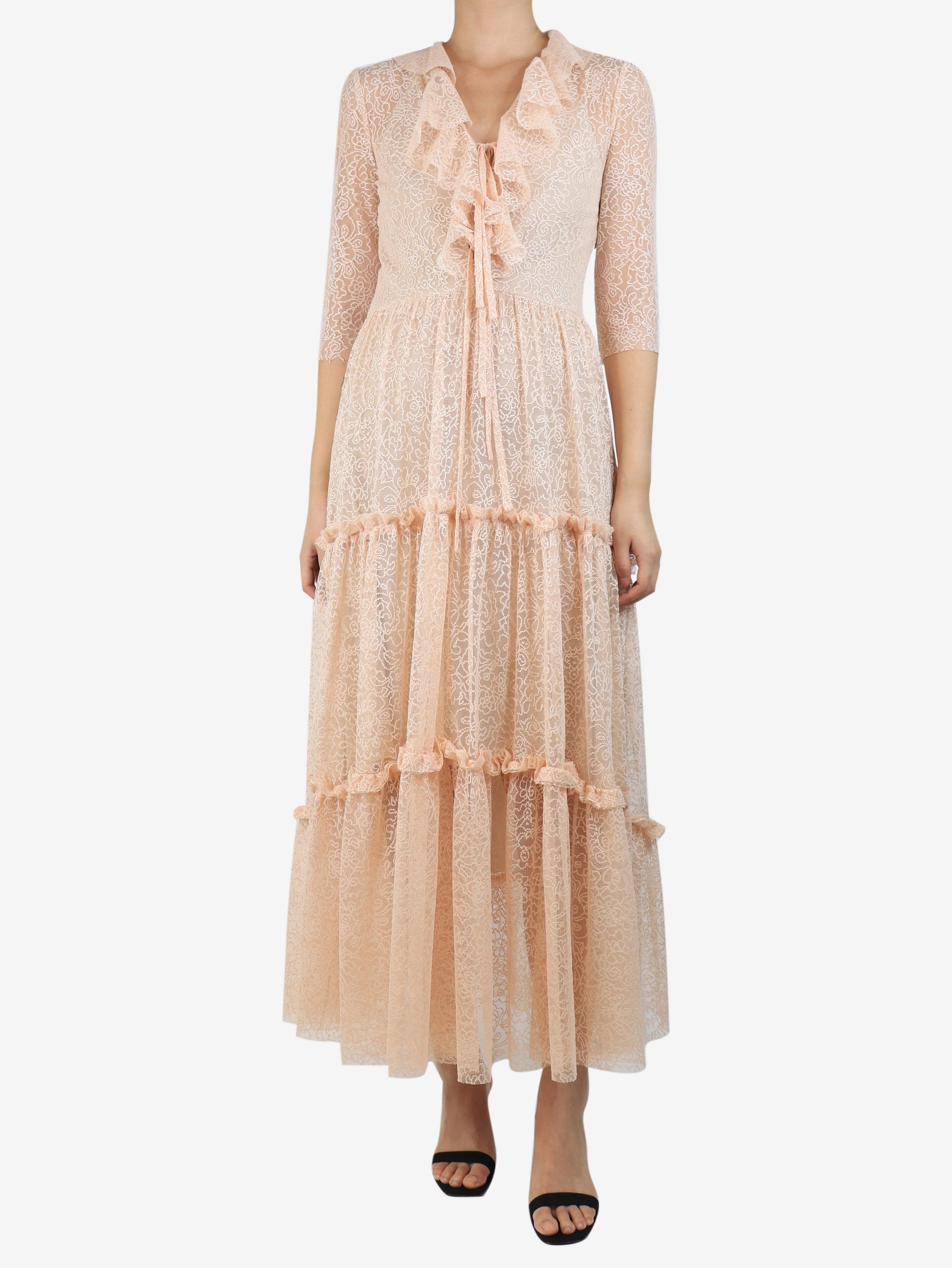 Light pink tiered lace maxi dress - size UK 8