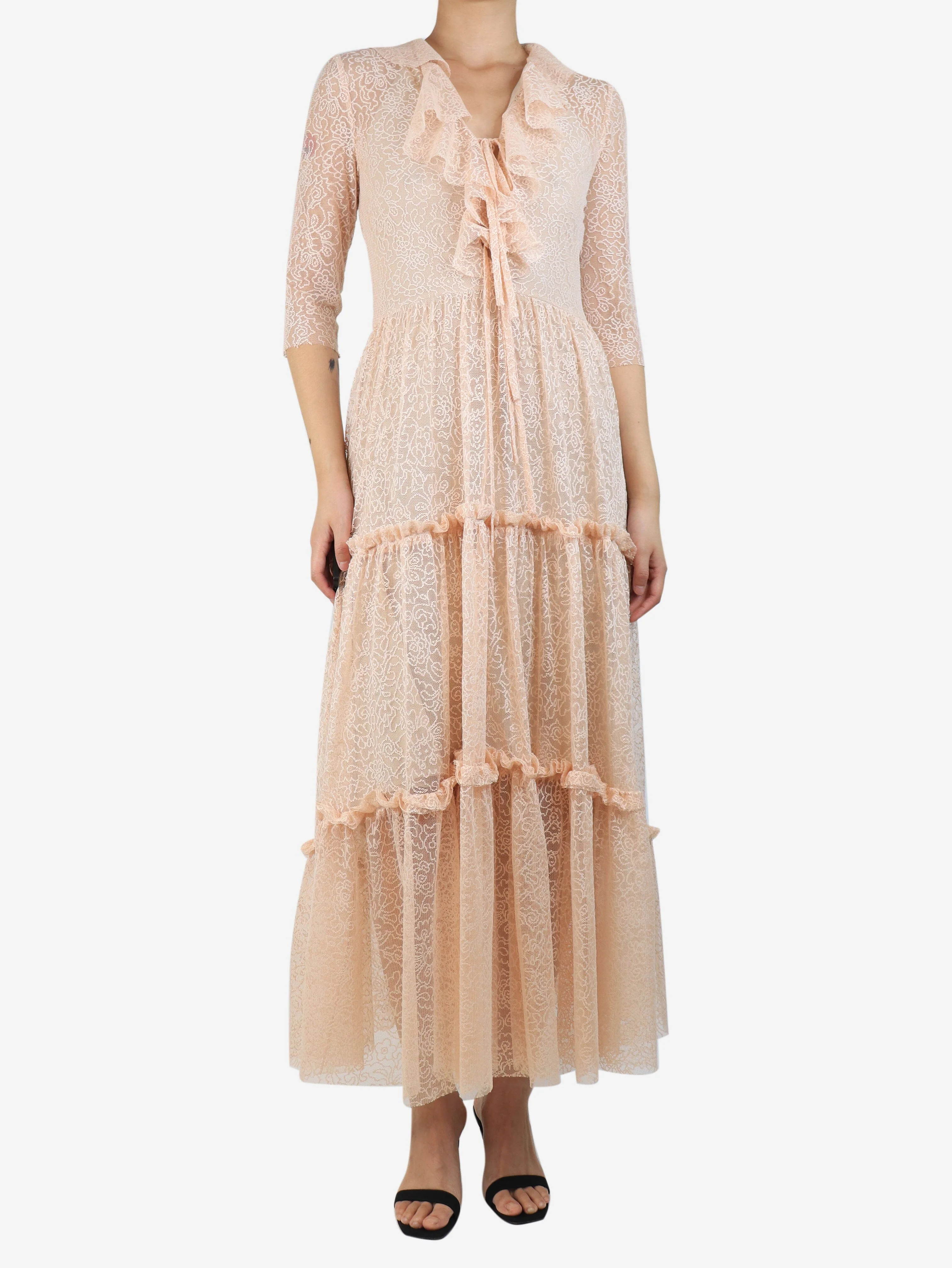 Light pink tiered lace maxi dress - size UK 8 - Image 3
