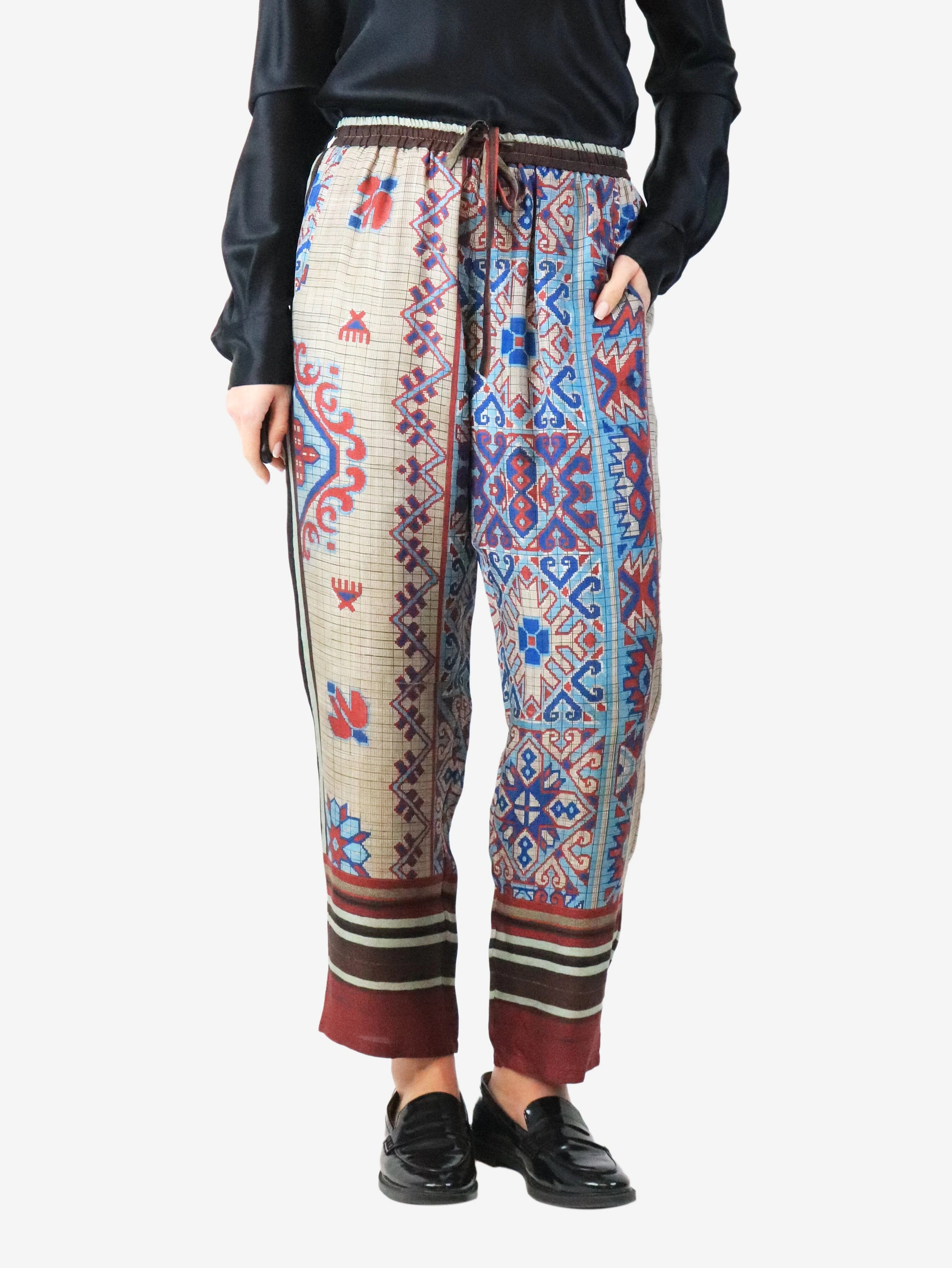 Multicolour aztec silk pants - size L