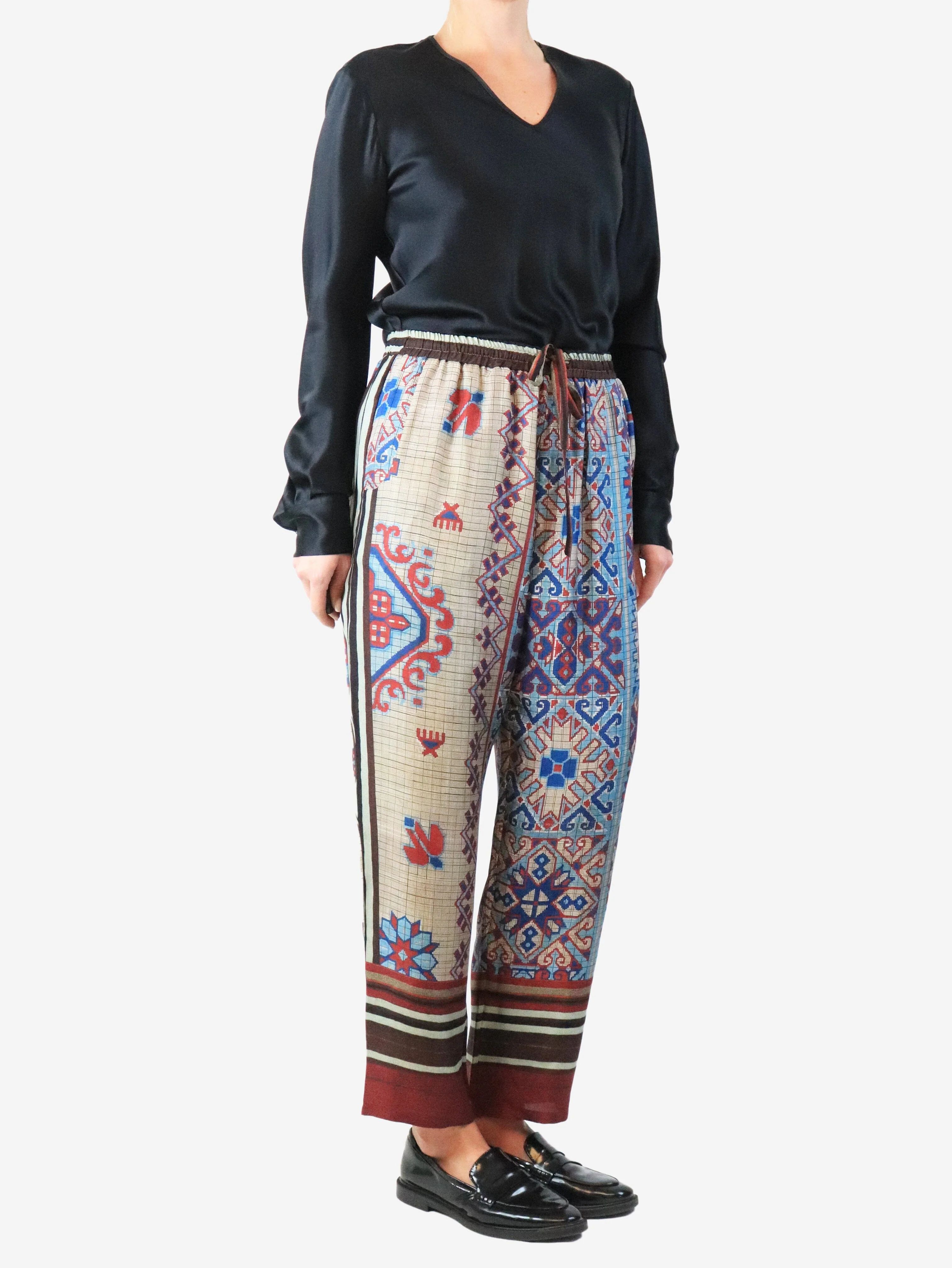 Multicolour aztec silk pants - size L - Image 2