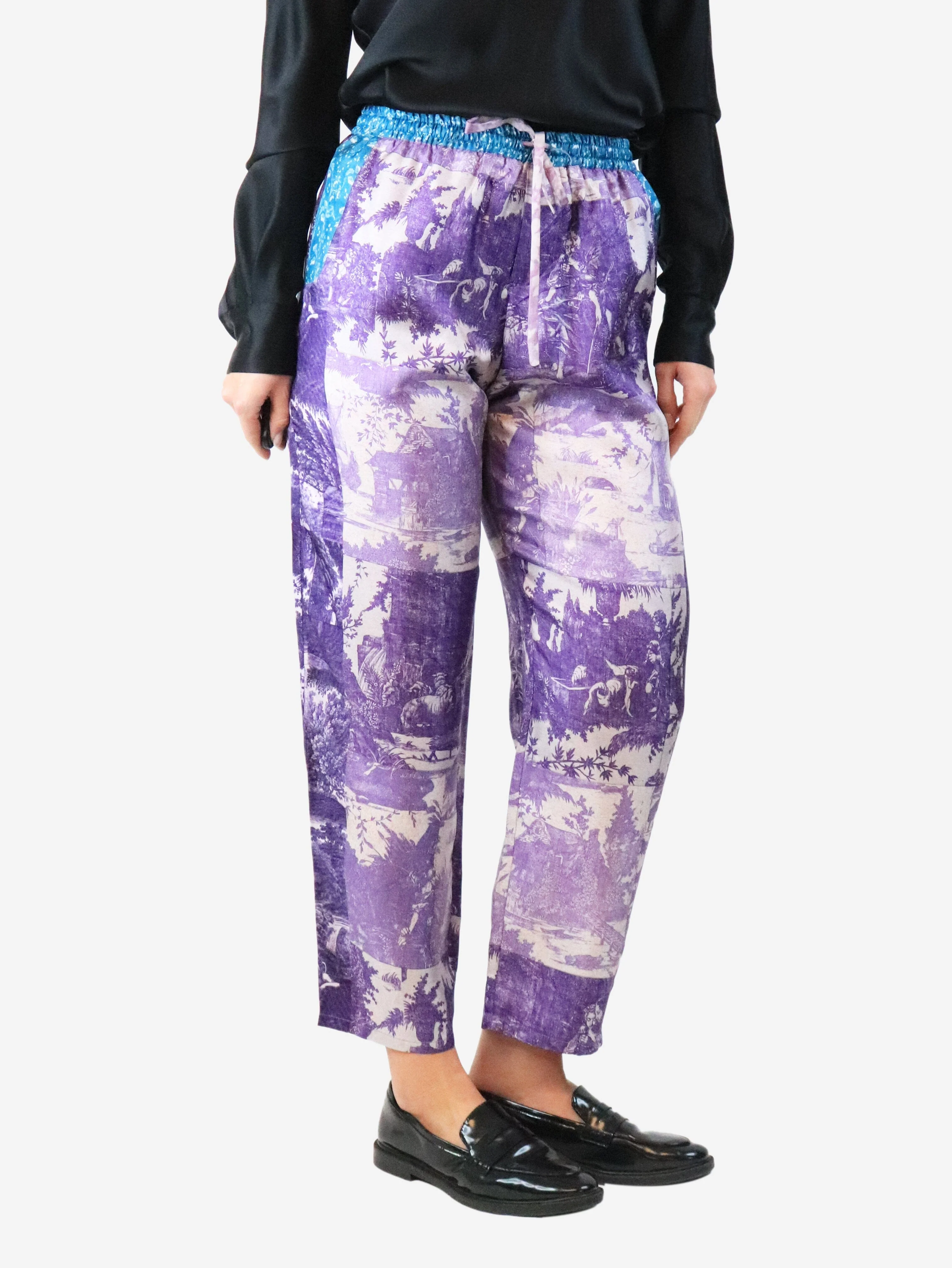 Purple printed silk pants - size M
