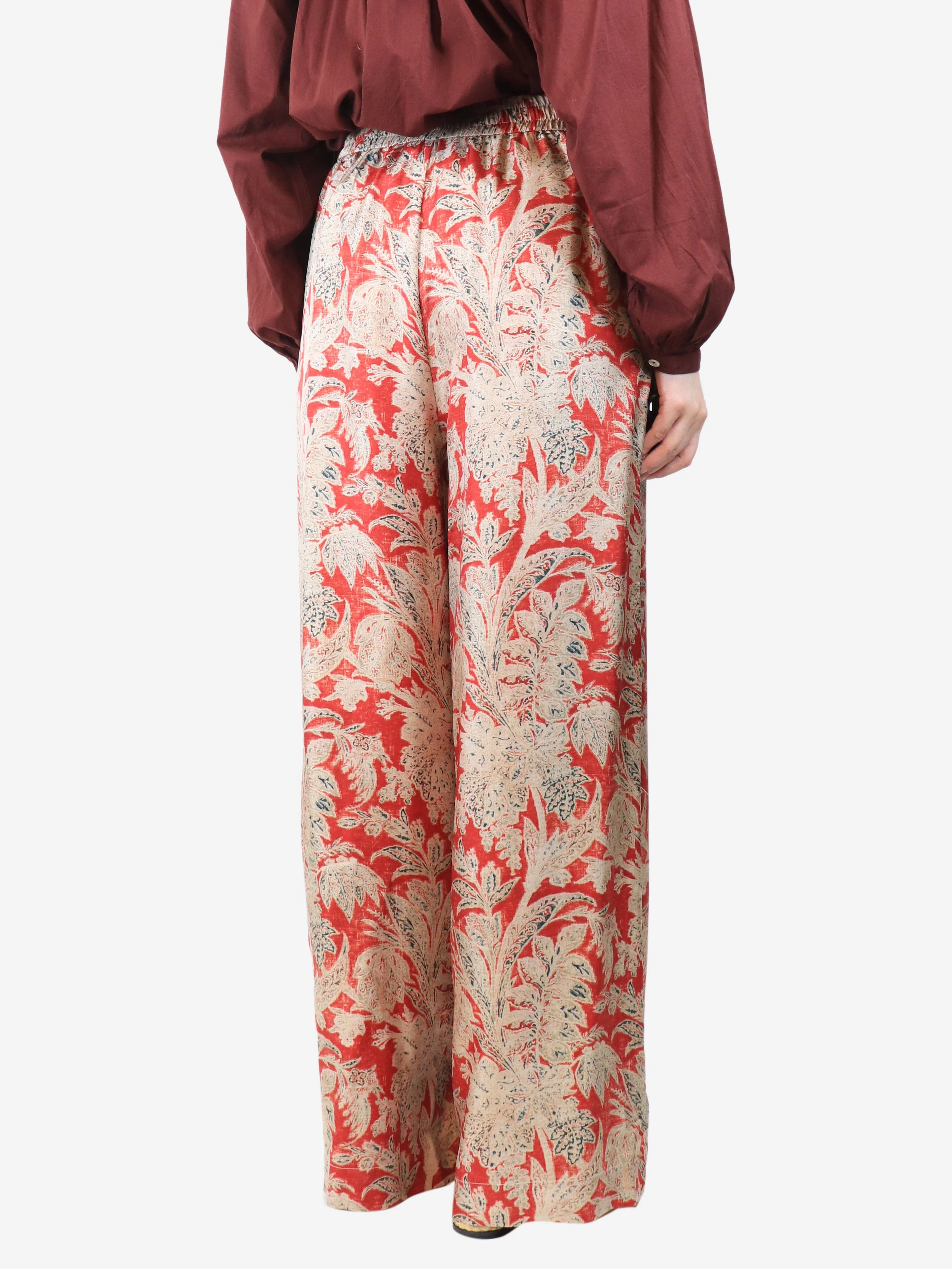 Red and beige patterned silk trousers - size L - Image 3