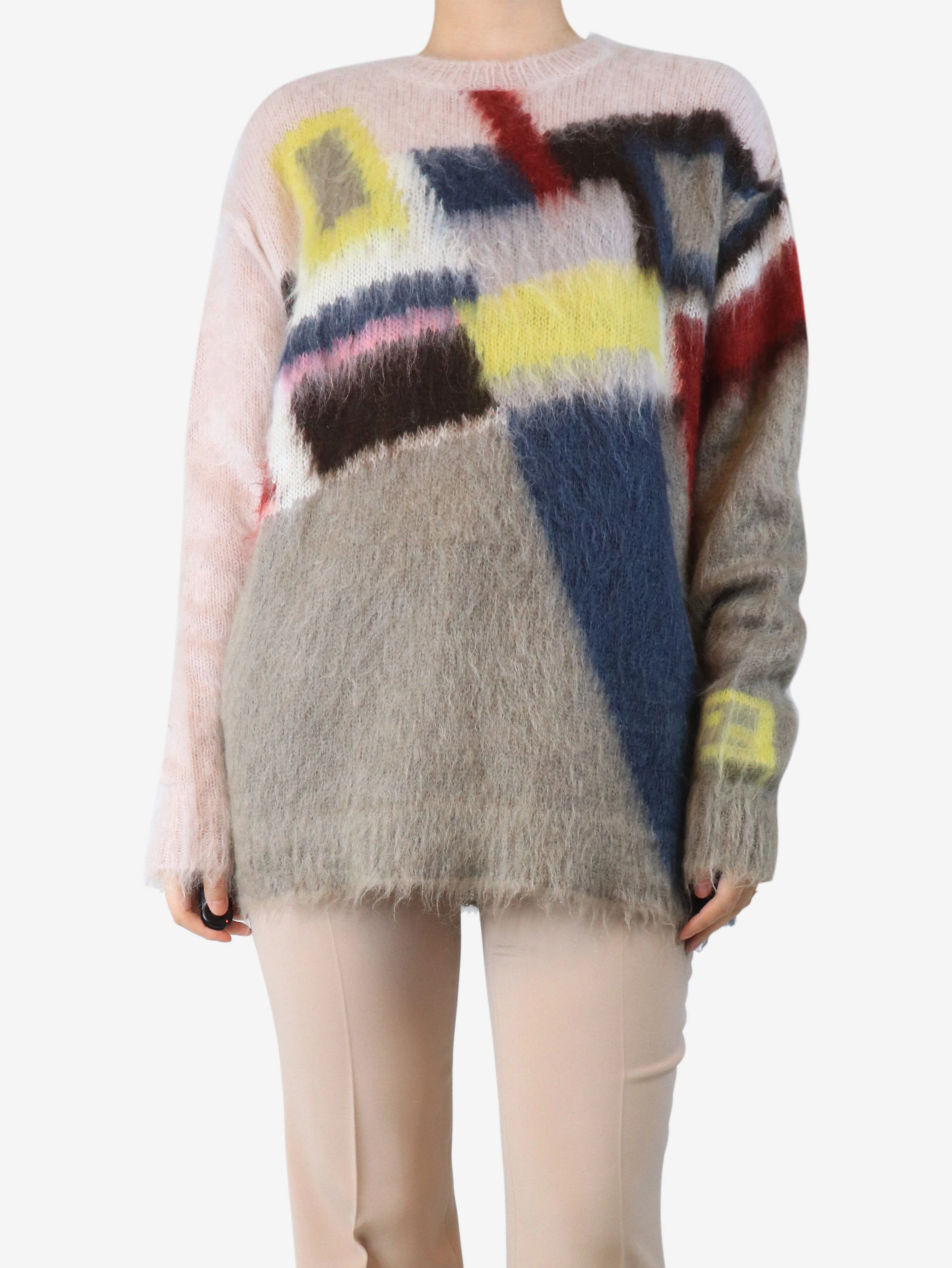Pink geometric wool knit jumper - size L