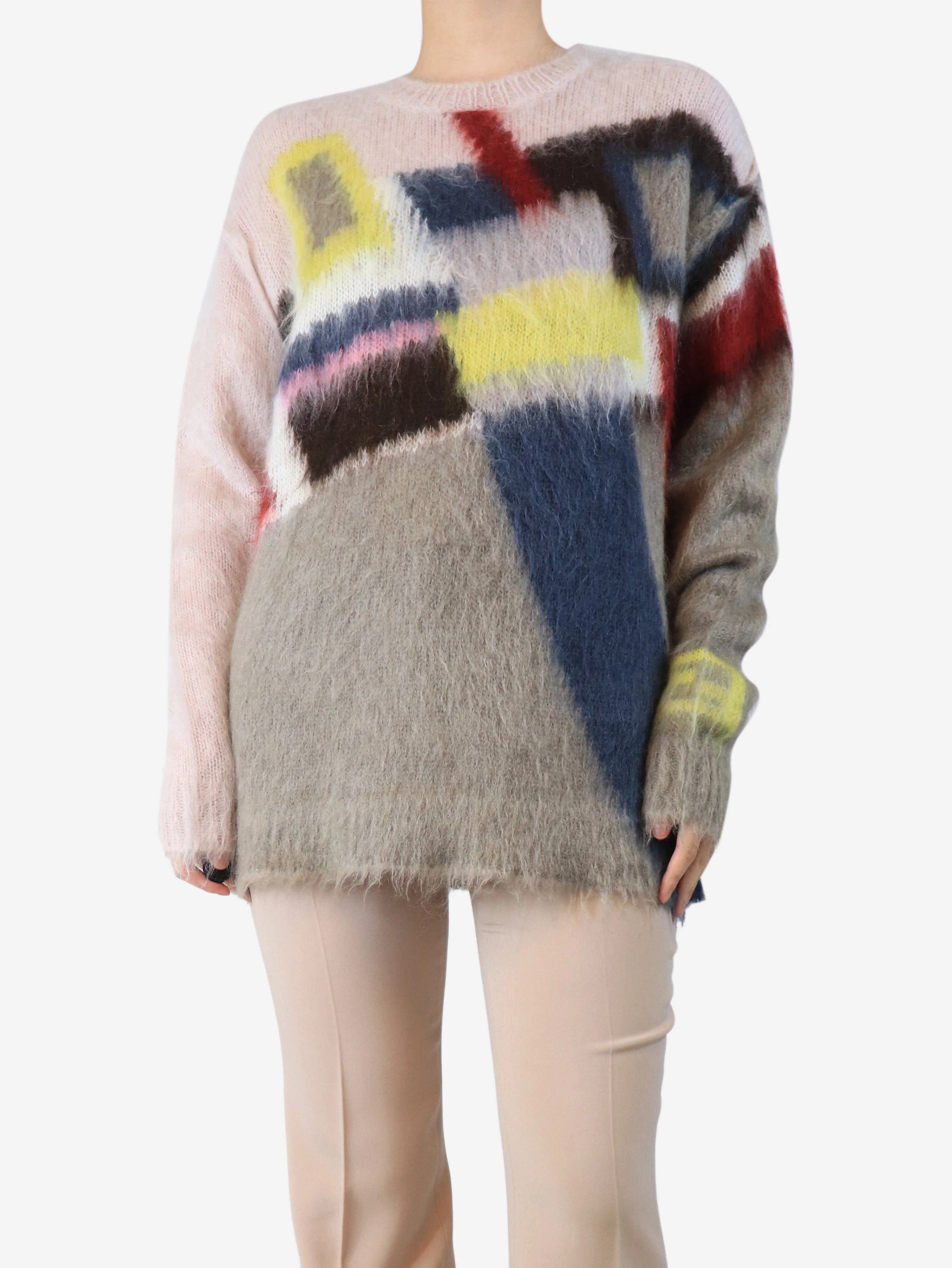 Pink geometric wool knit jumper - size L - Image 3