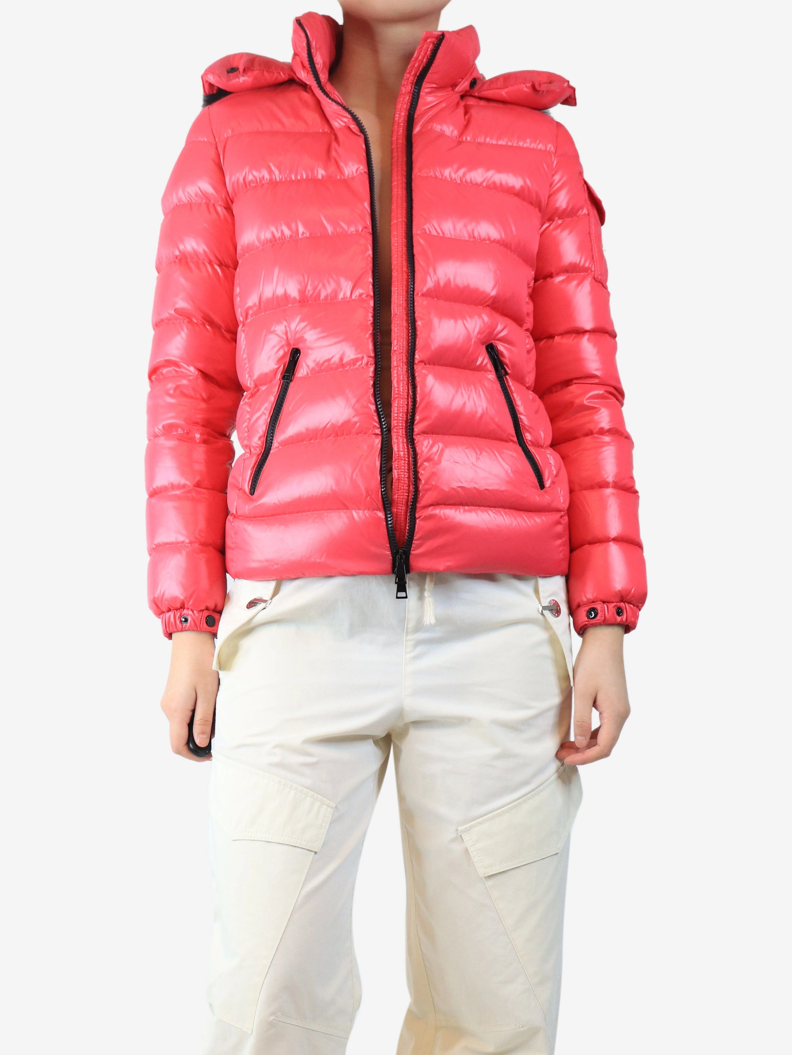 Pink hooded puffer jacket - size UK 10 - Image 3