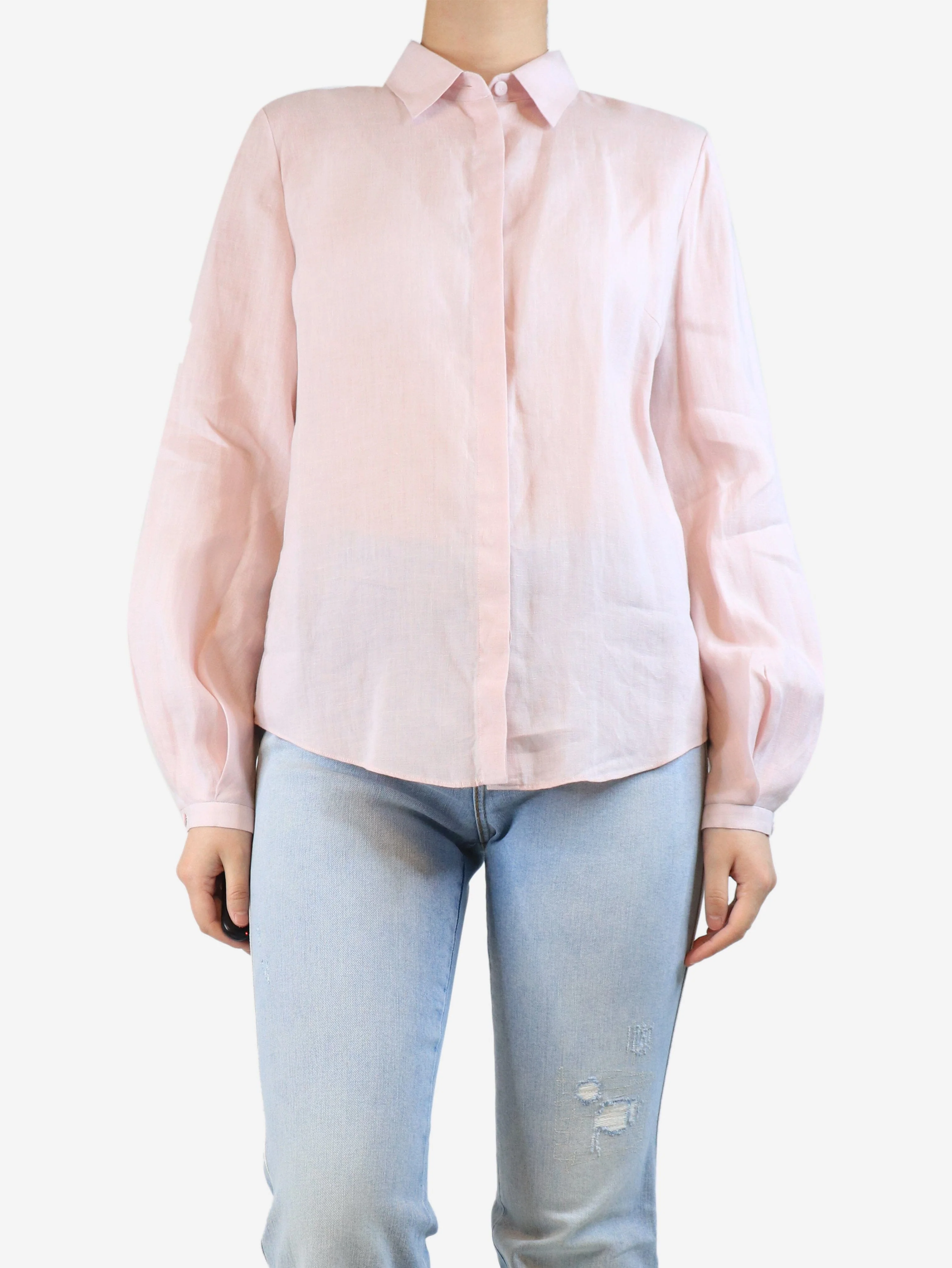 Pink linen blouse - size UK 8