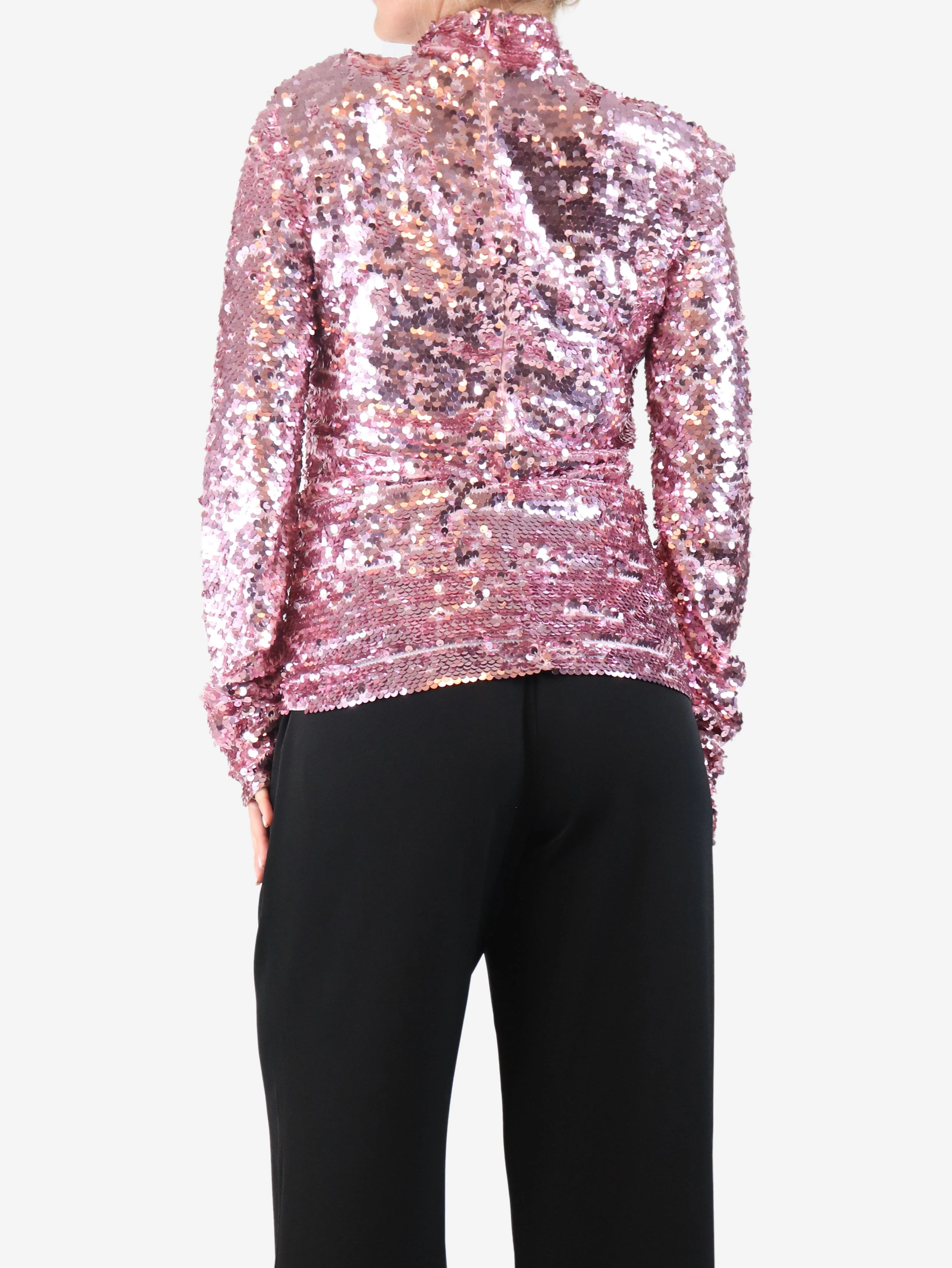 Pink long-sleeve sequin top - size UK 10 - Image 2