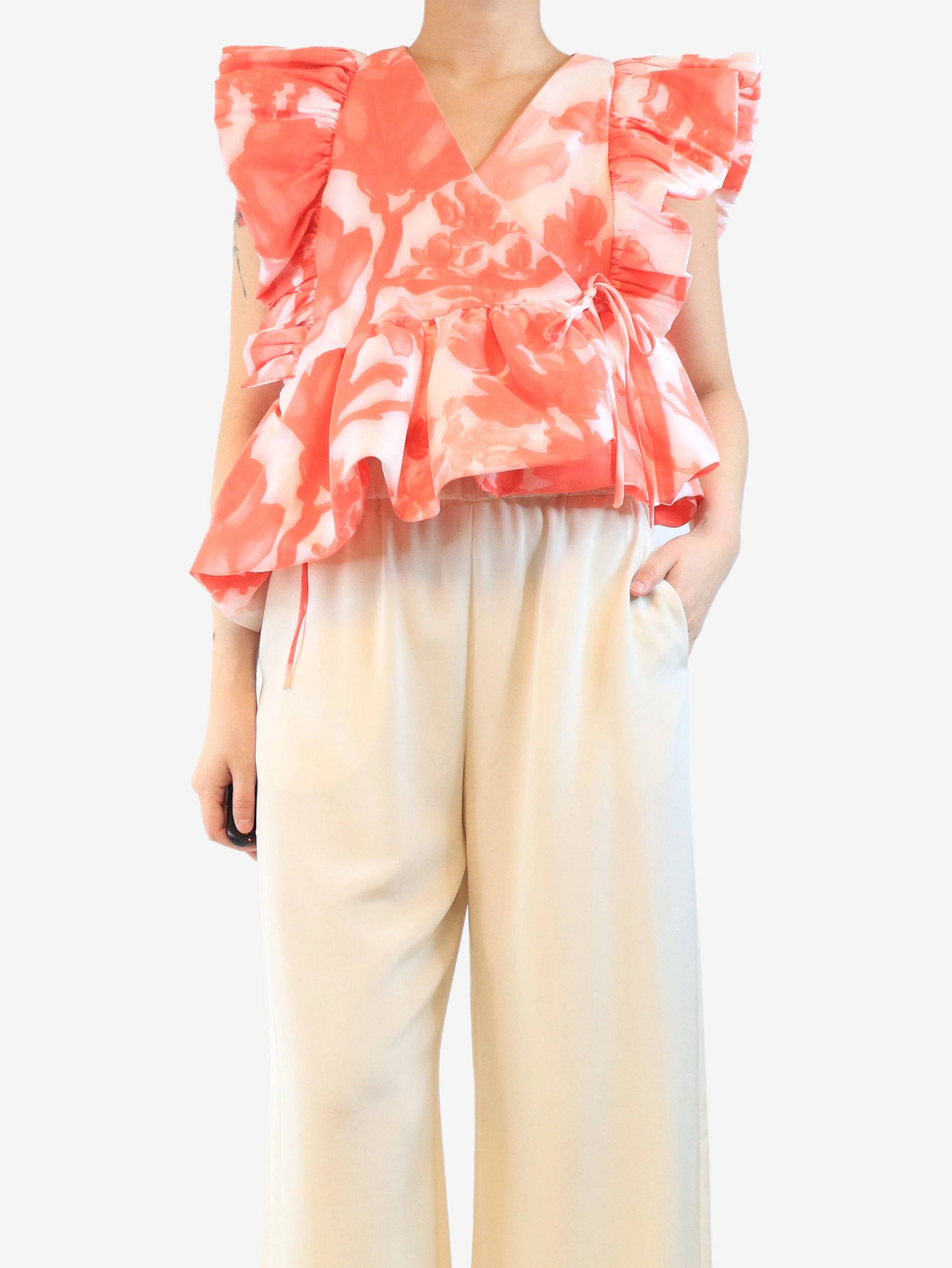 Pink printed wrap top - size M - Image 3