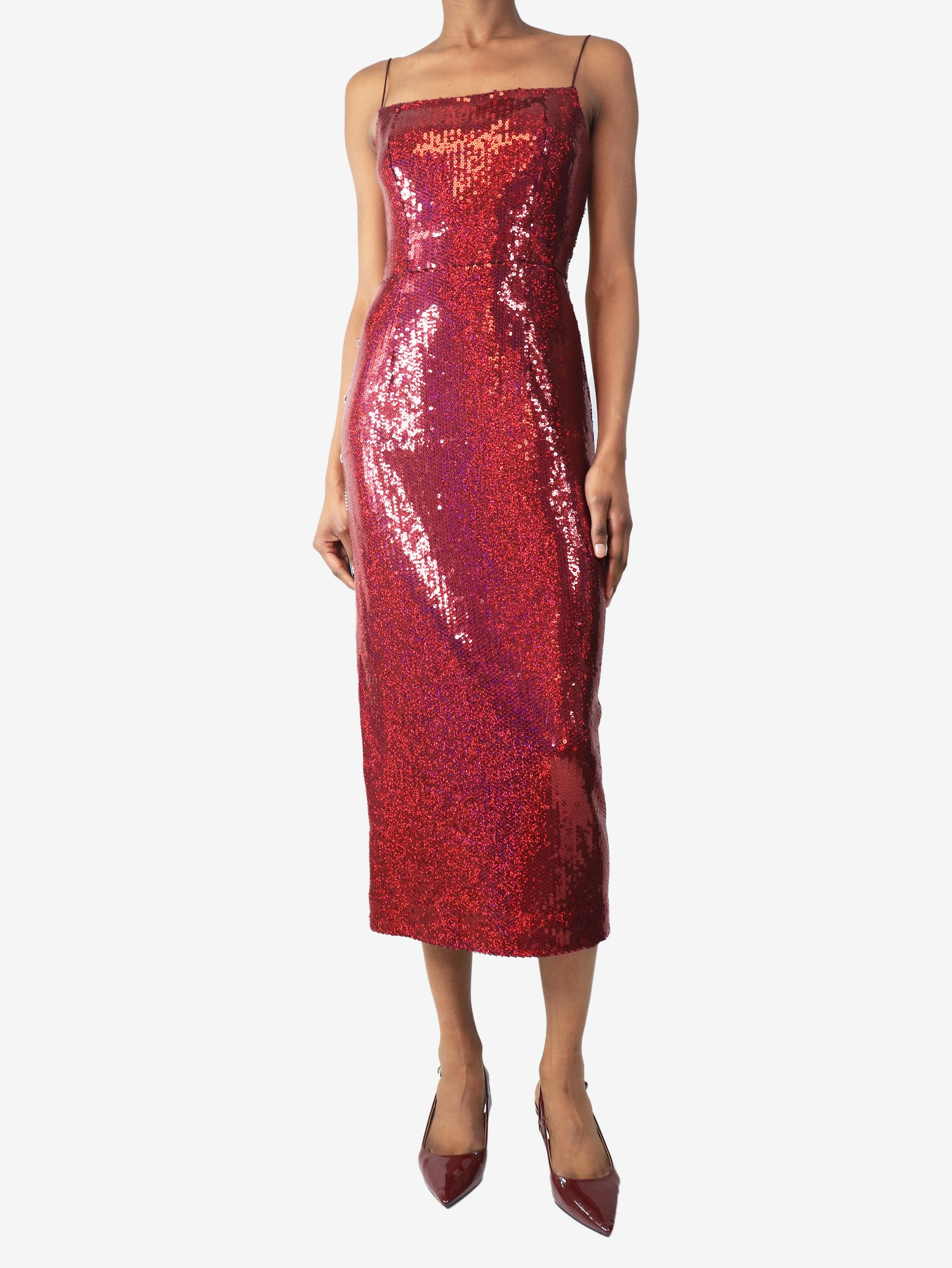 Pink sequin midi dress - size UK 6