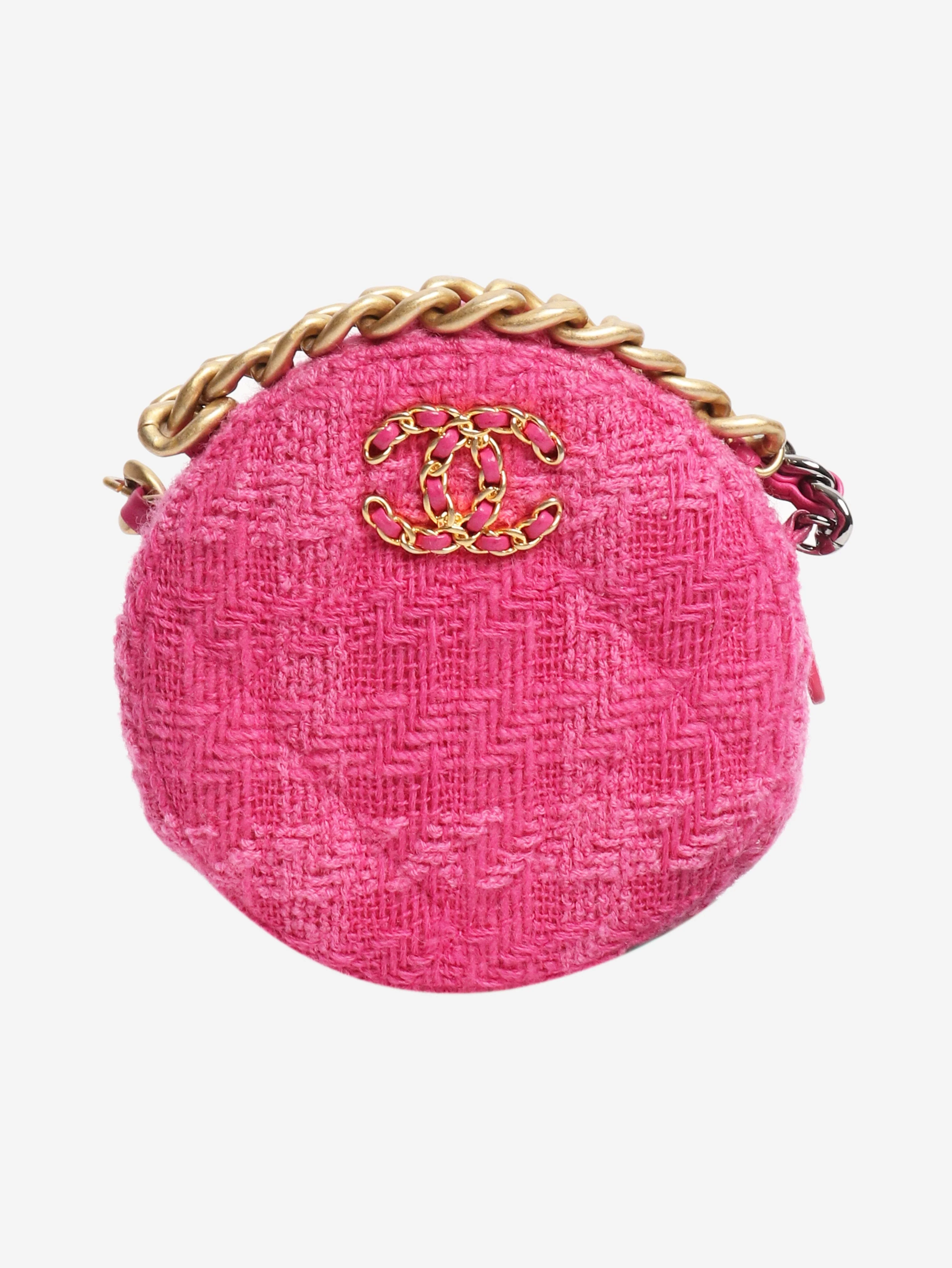 Pink tweed rounded cross-body bag with leather coin purse