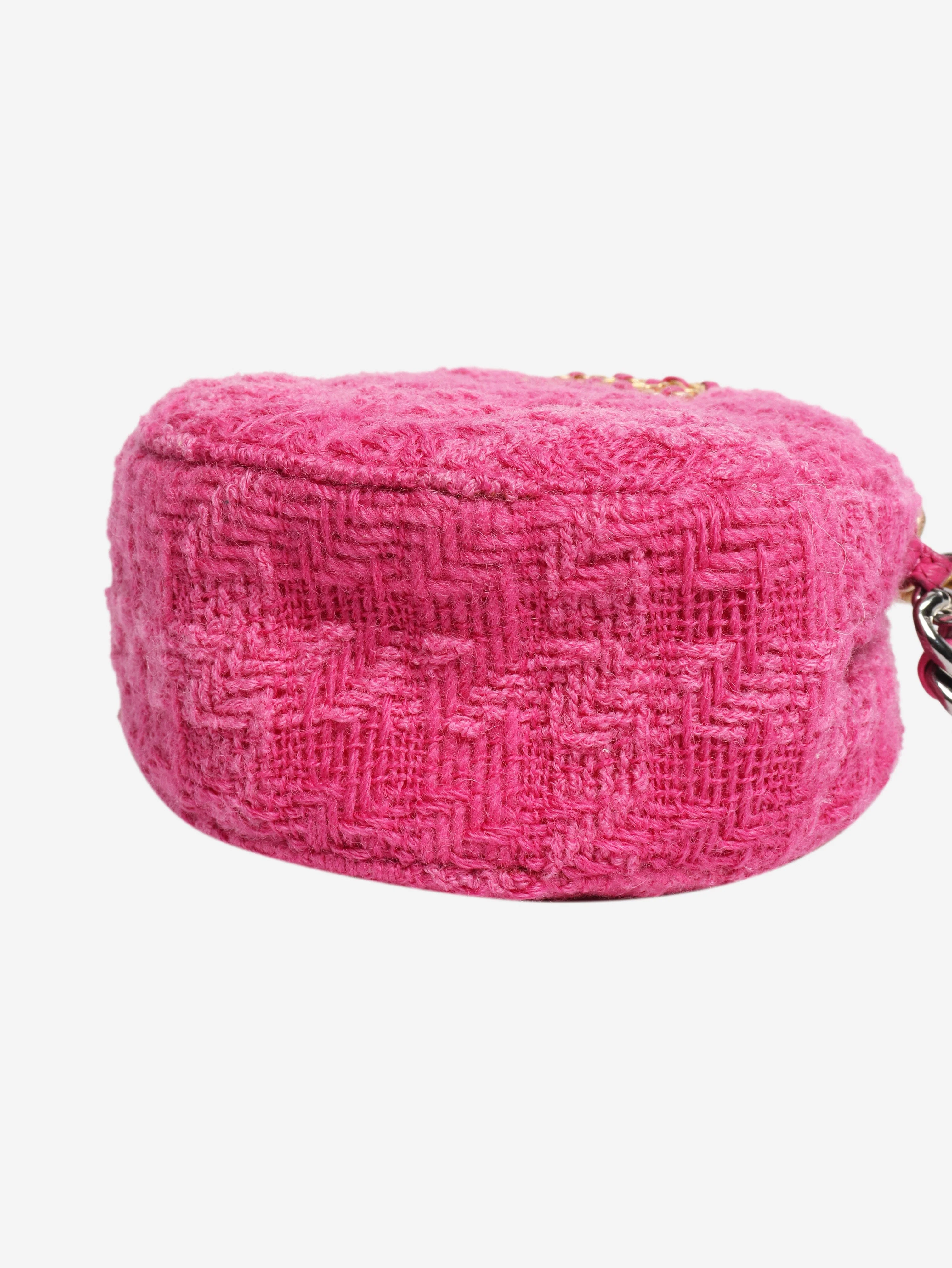 Pink tweed rounded cross-body bag with leather coin purse - Image 5