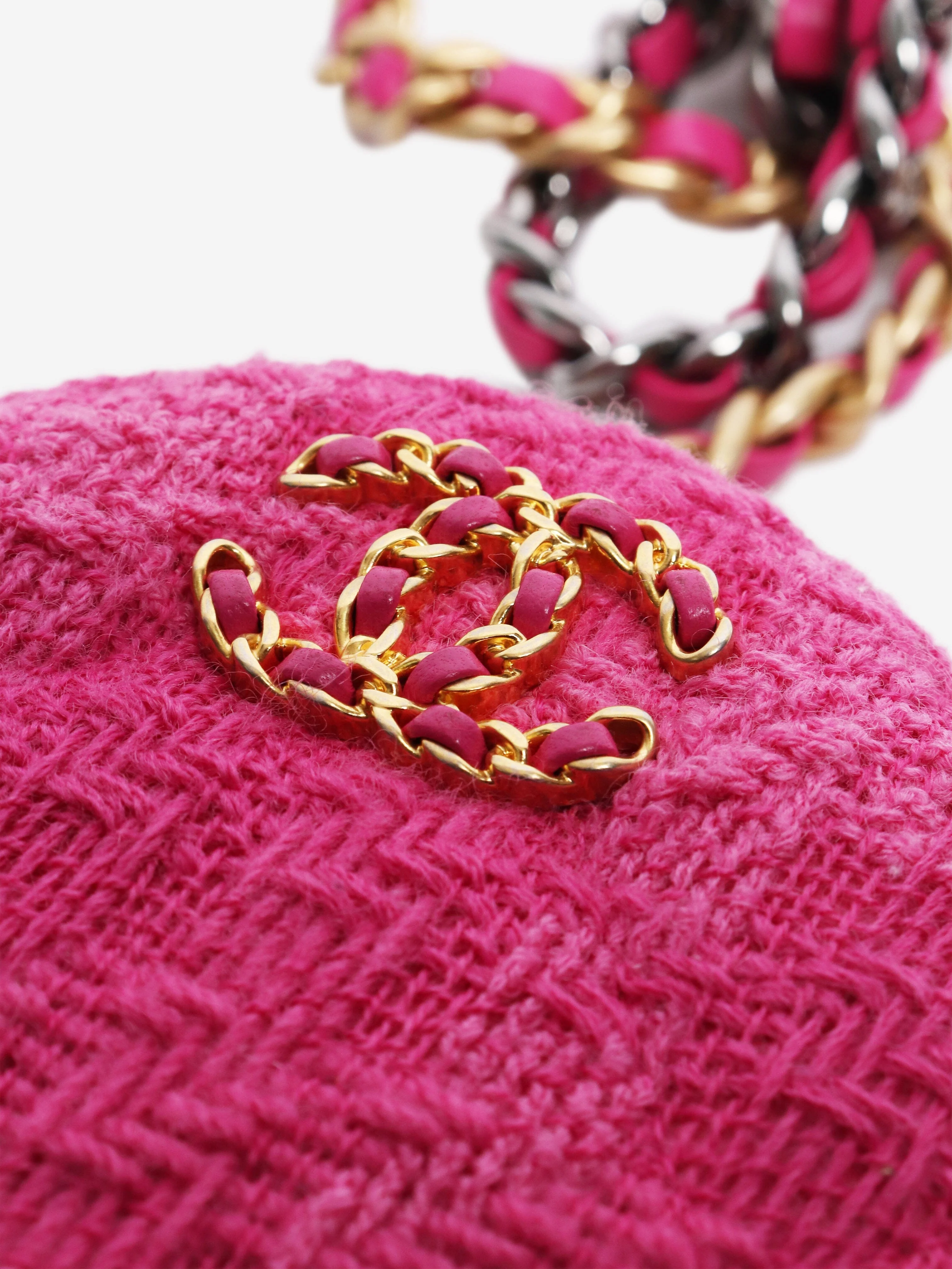 Pink tweed rounded cross-body bag with leather coin purse - Image 6