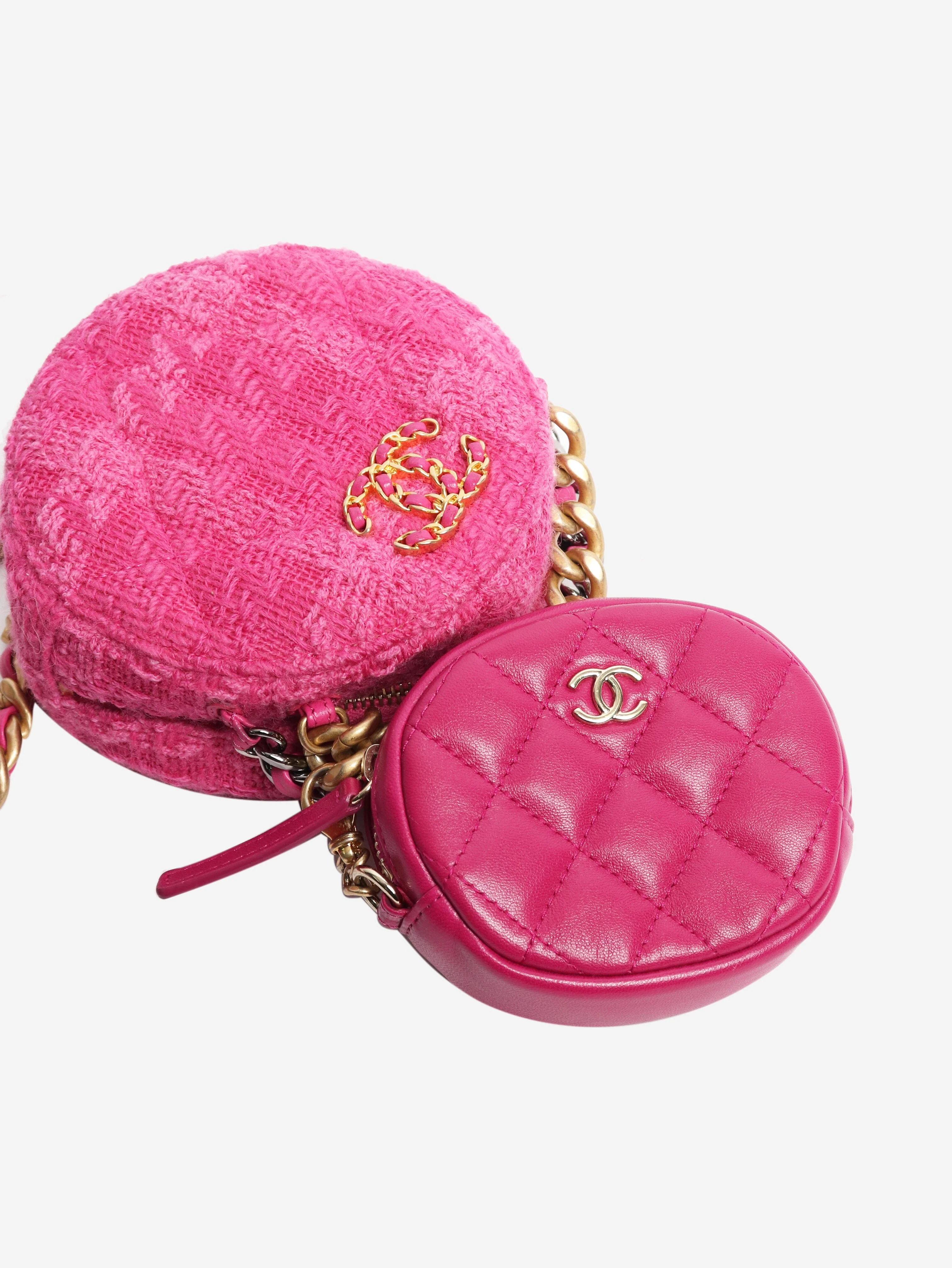 Pink tweed rounded cross-body bag with leather coin purse - Image 8