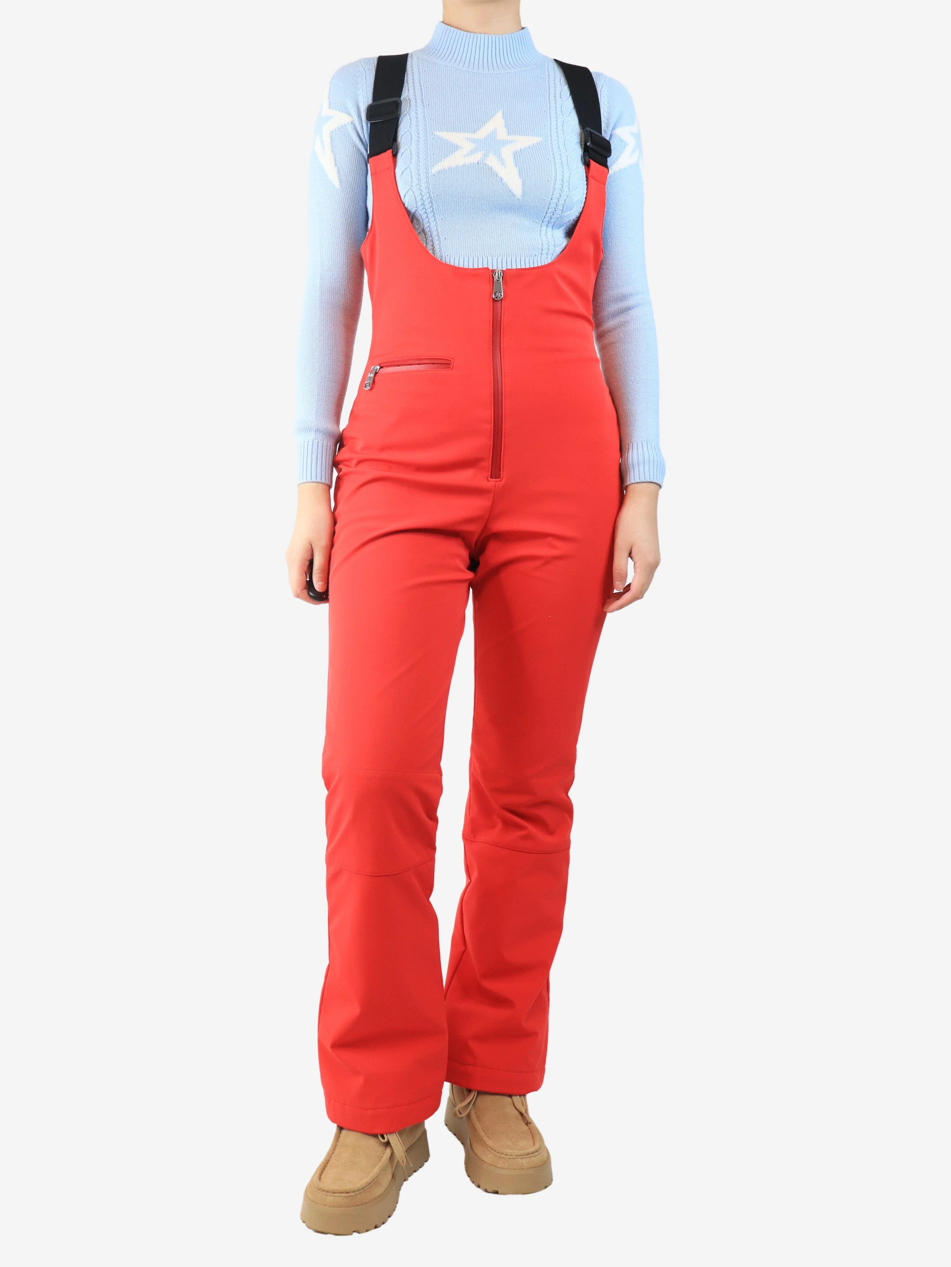 Red stretch ski bib pants - size L