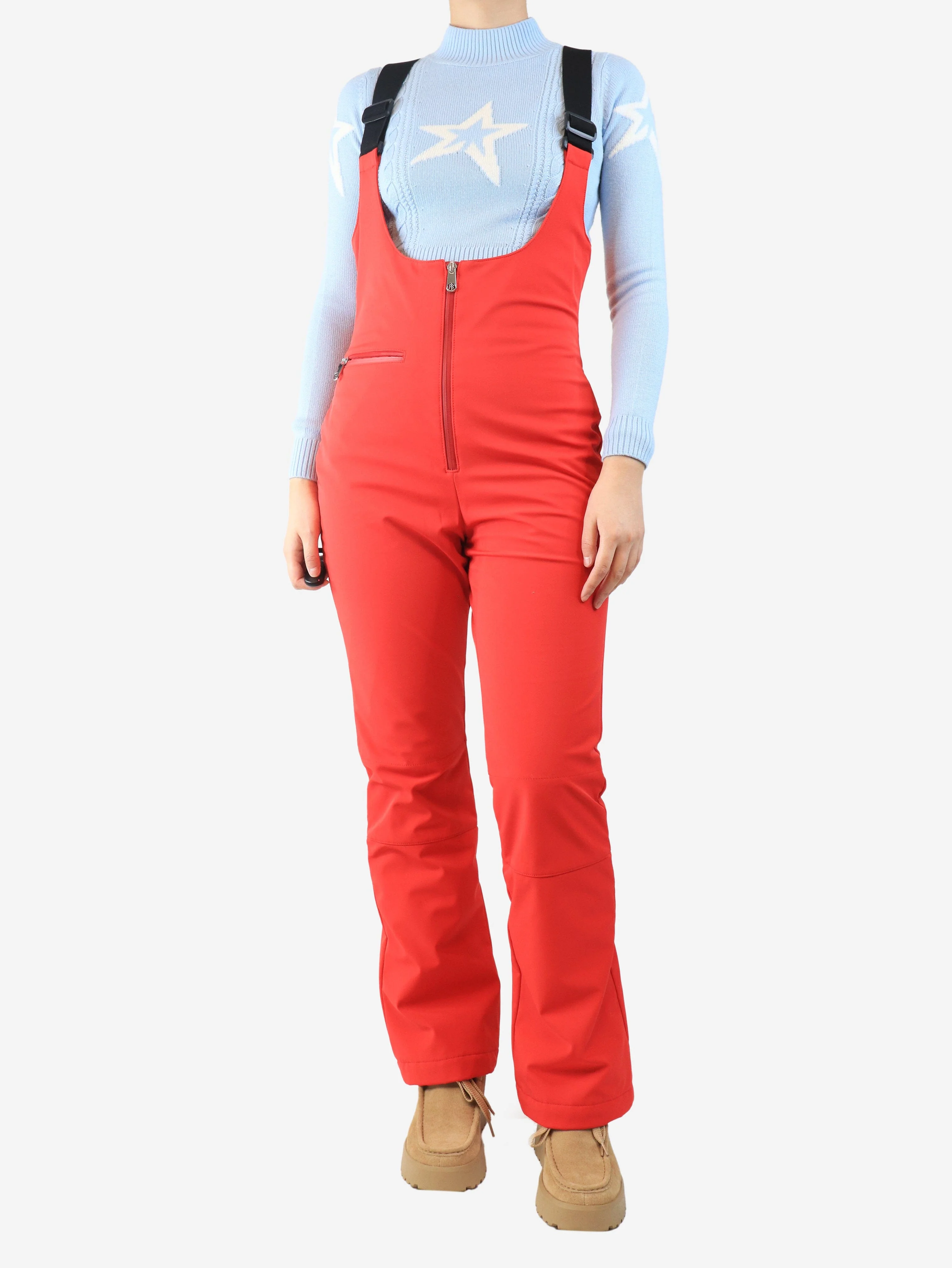 Red stretch ski bib pants - size L - Image 3