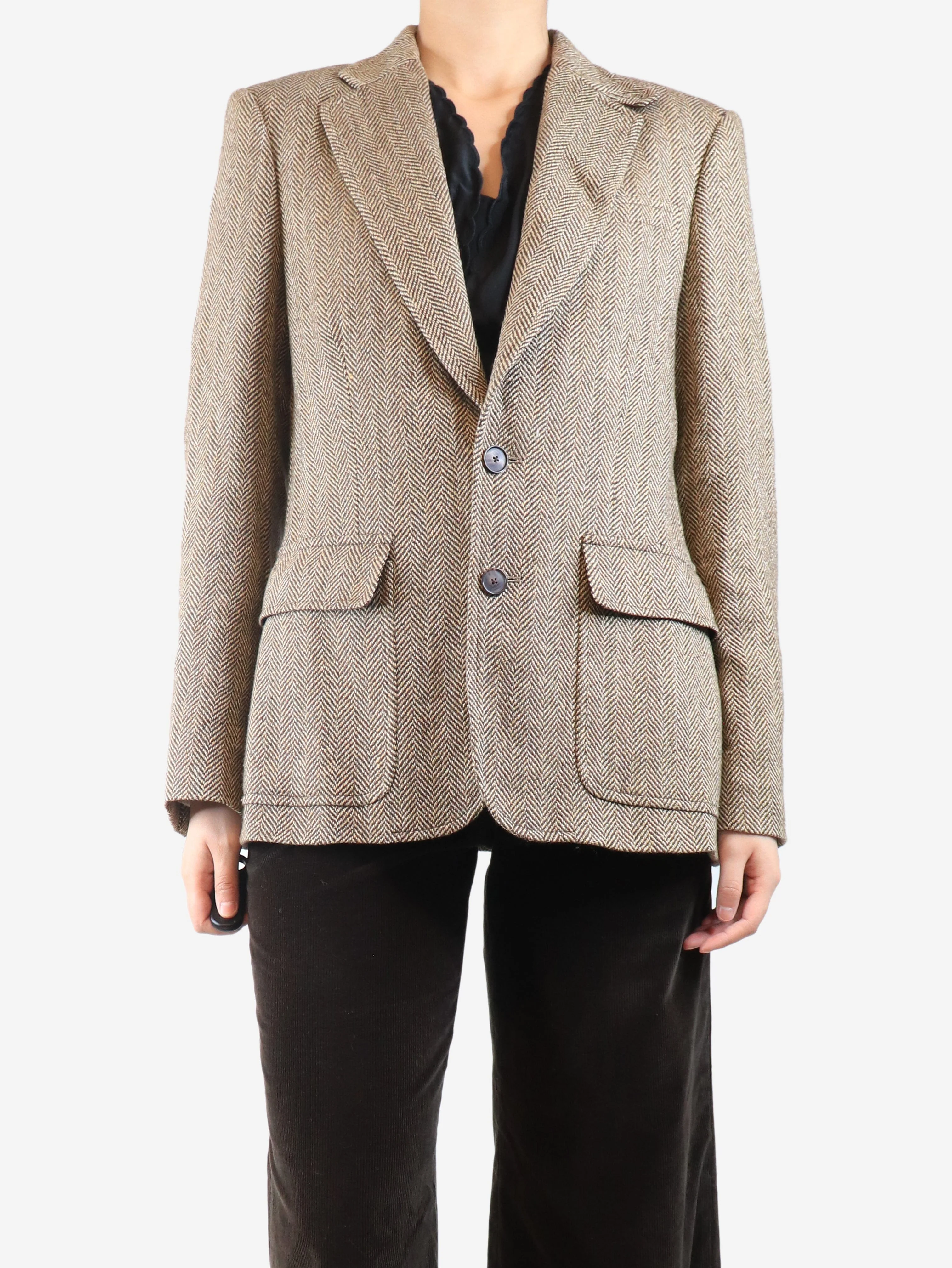 Brown Herringbone blazer - size UK 14