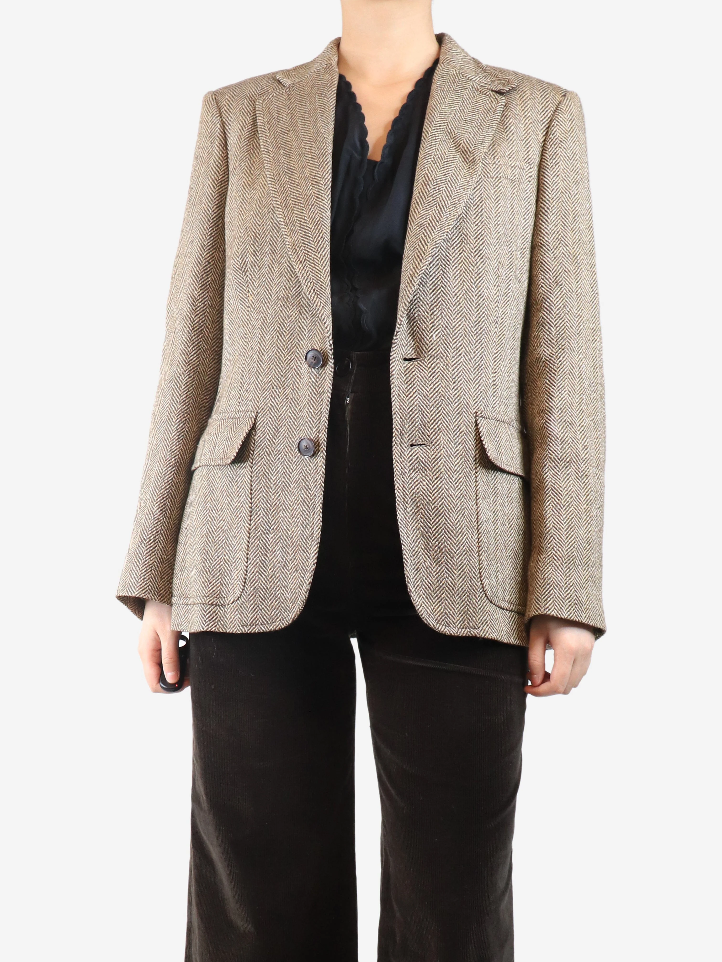 Brown Herringbone blazer - size UK 14 - Image 3