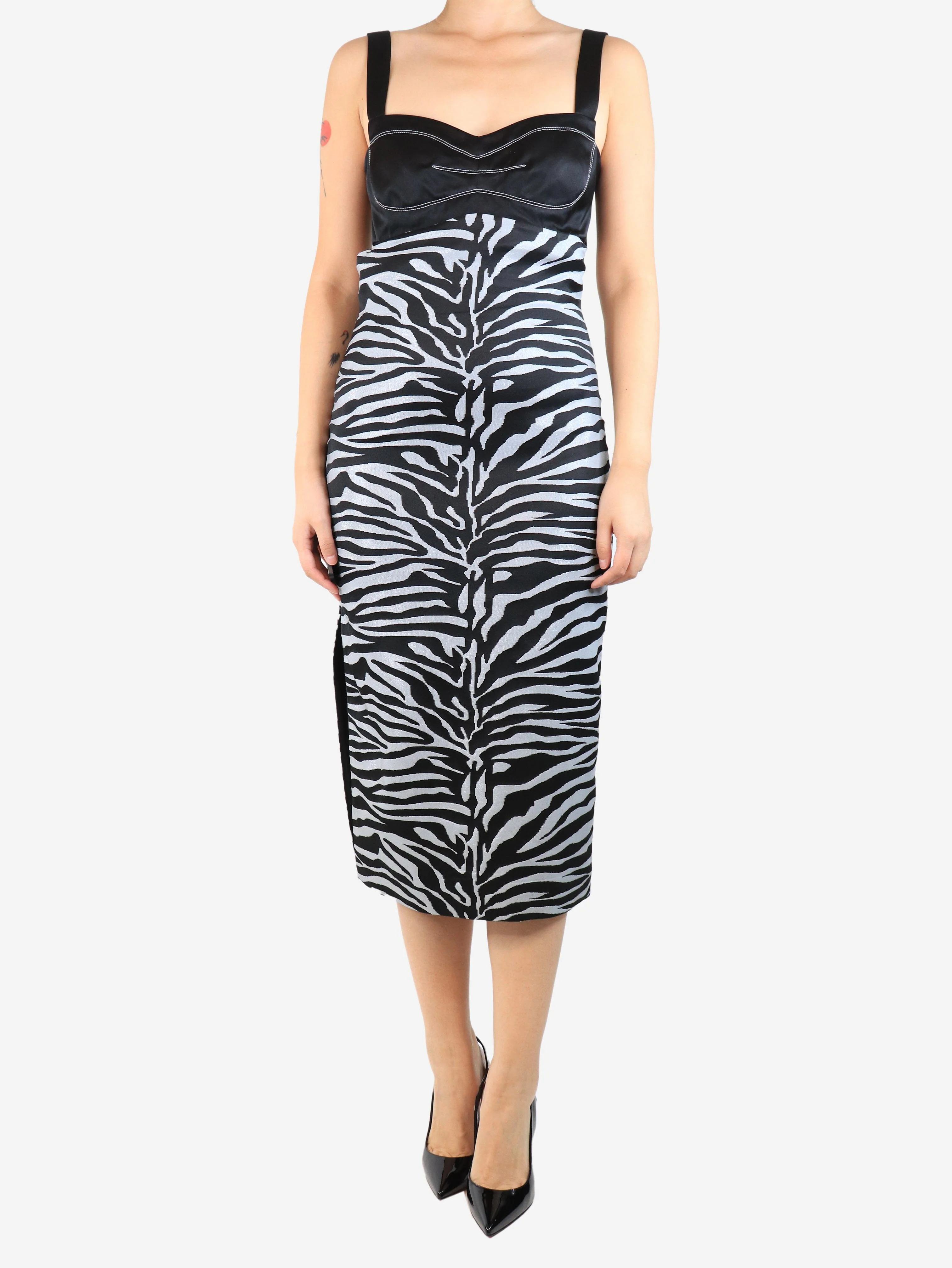 Black sleeveless Zebra dress - size UK 10 - Image 3