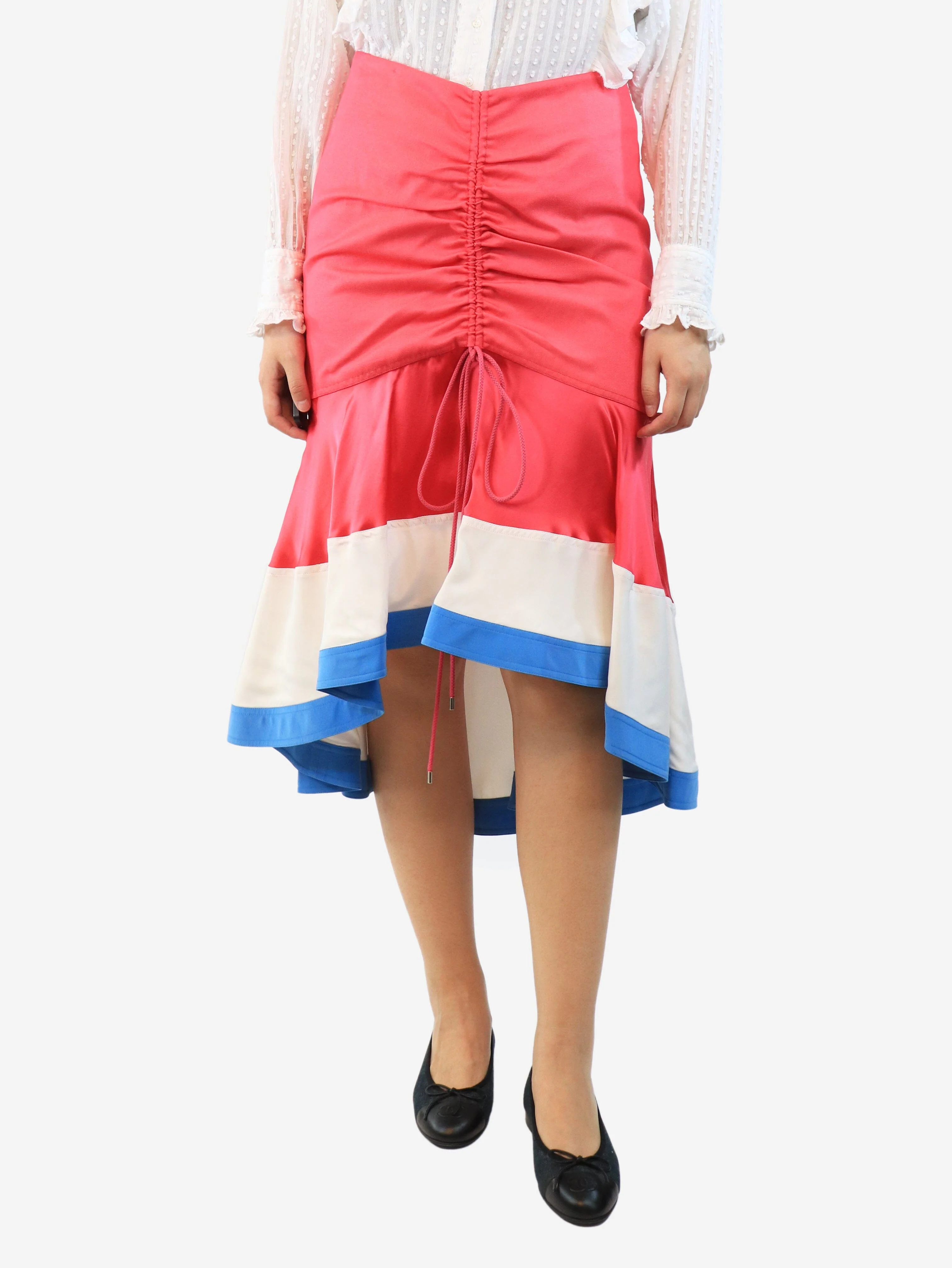 Pink ruched midi skirt - size UK 10