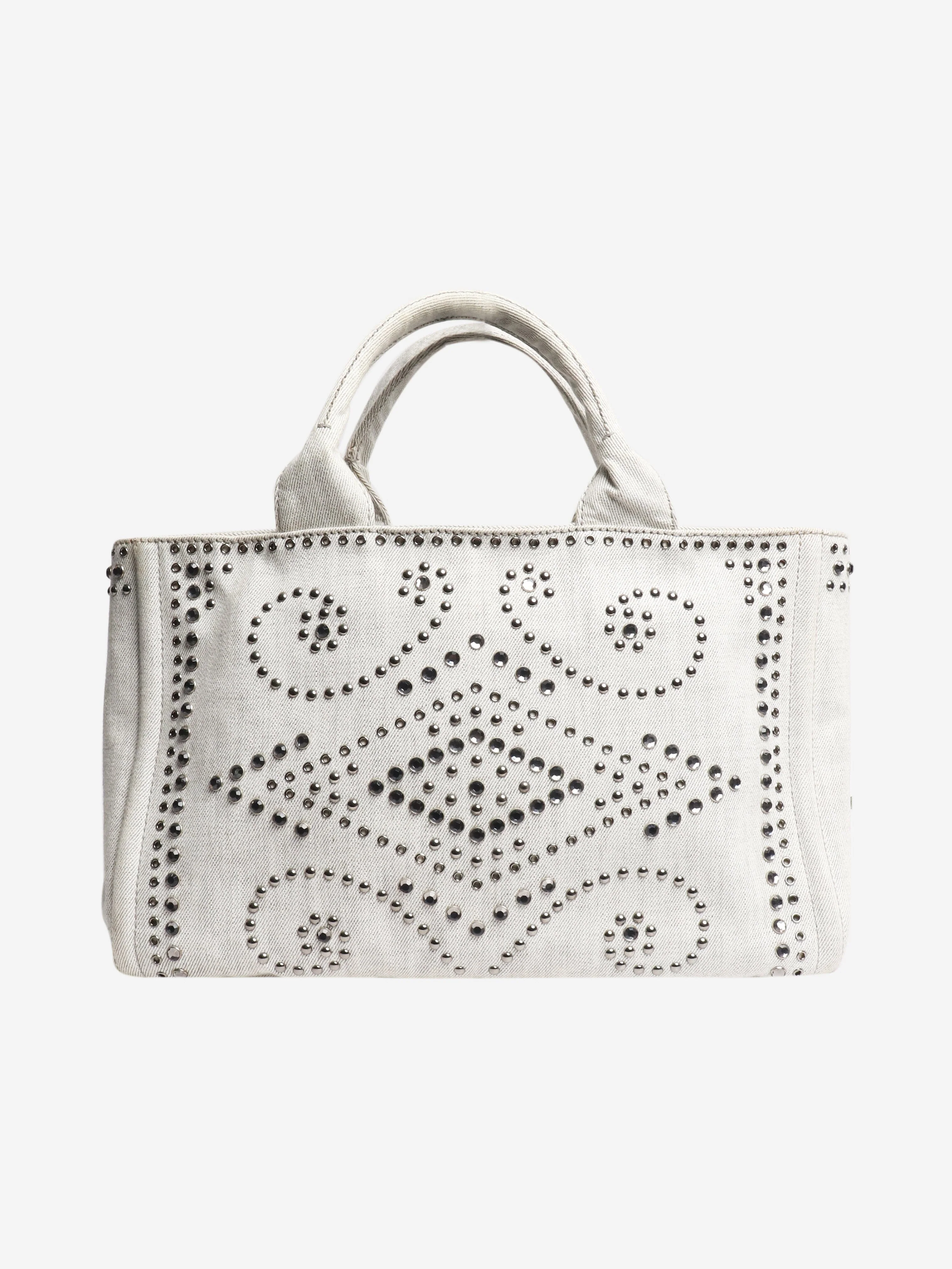 Ash grey denim bejewelled 2way tote