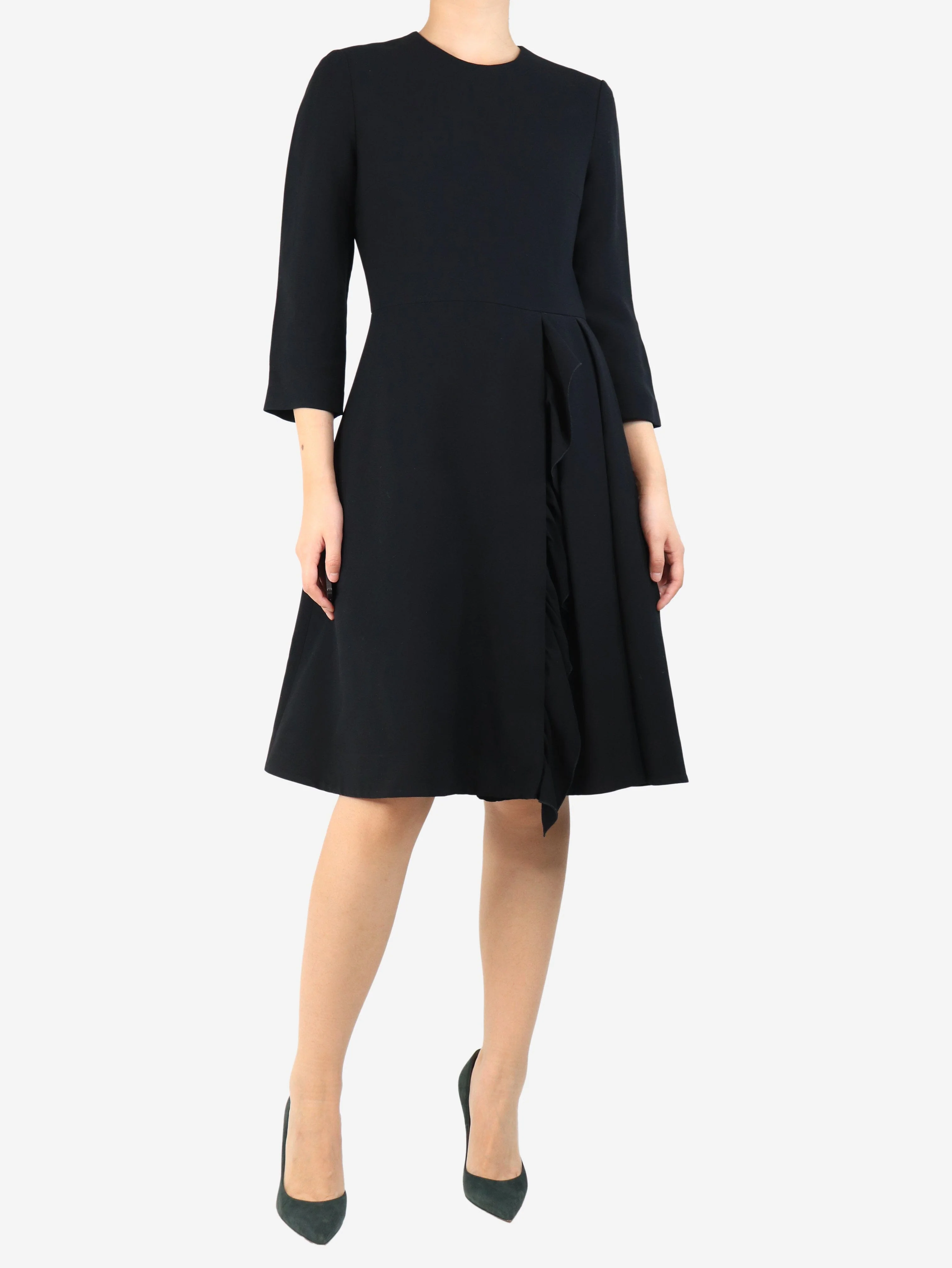 Black 3/4 sleeve A line dress - size UK 10