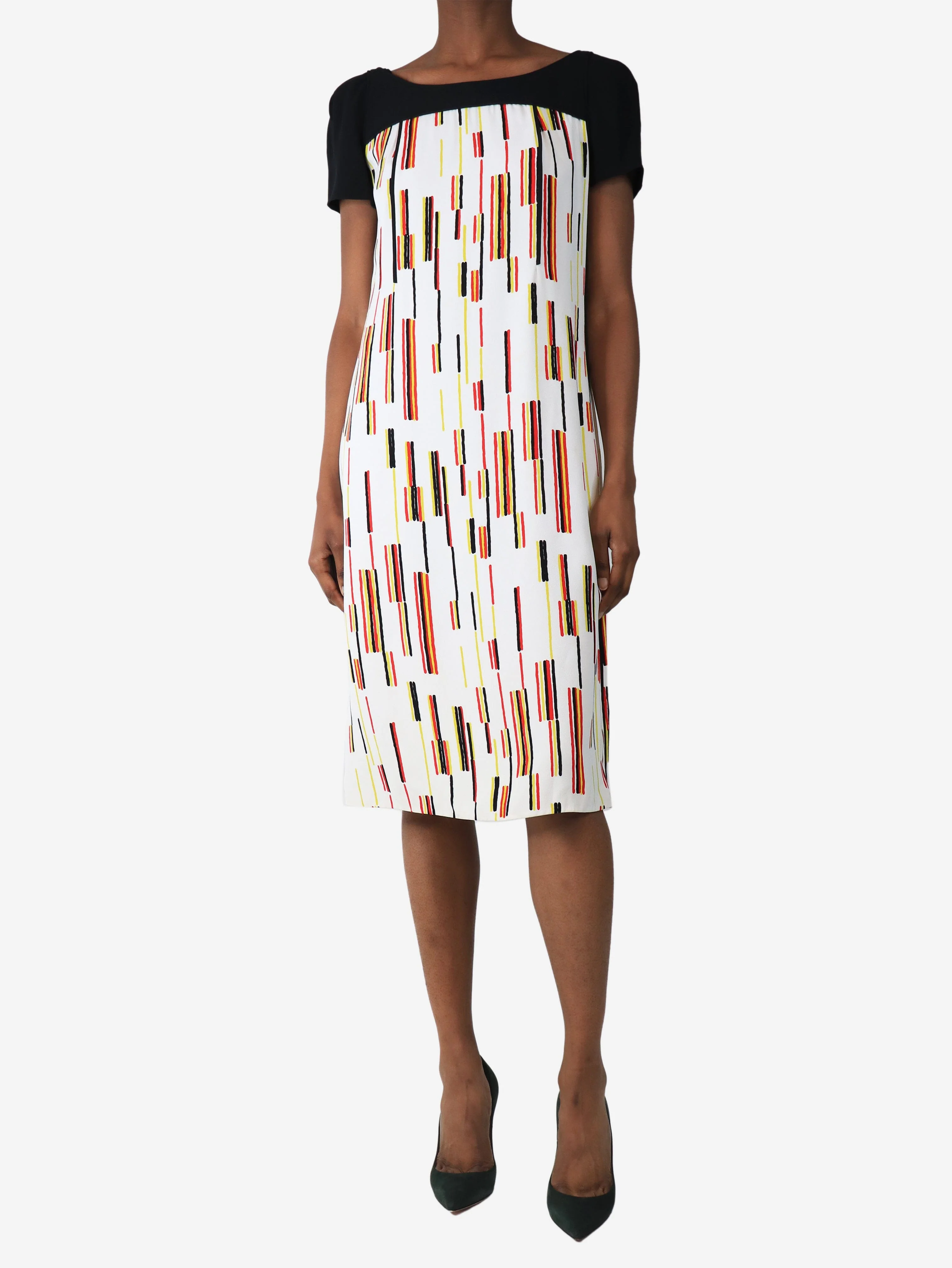 Black and white printed midi dress - size UK 6