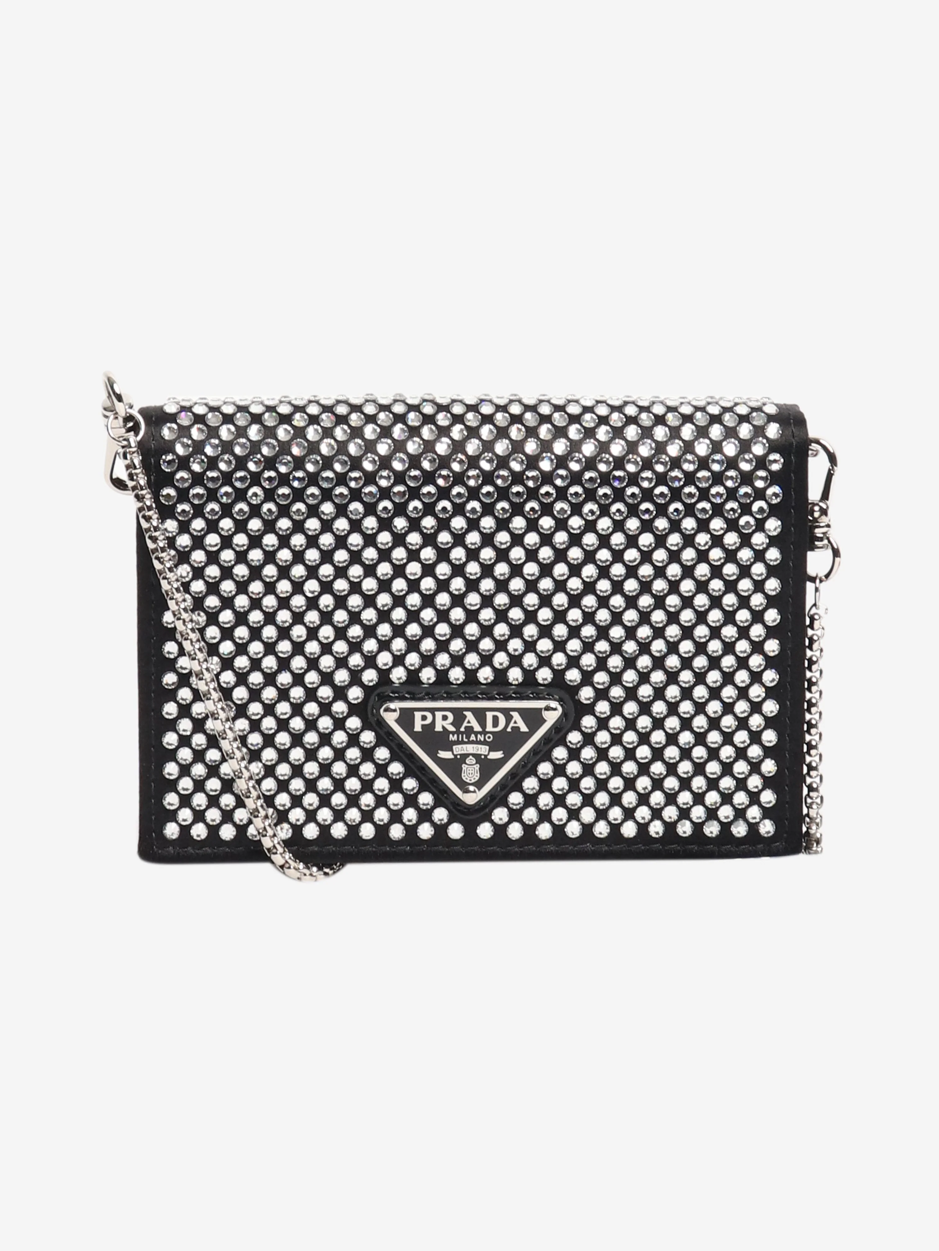 Black crystal-embellished chain cardholder