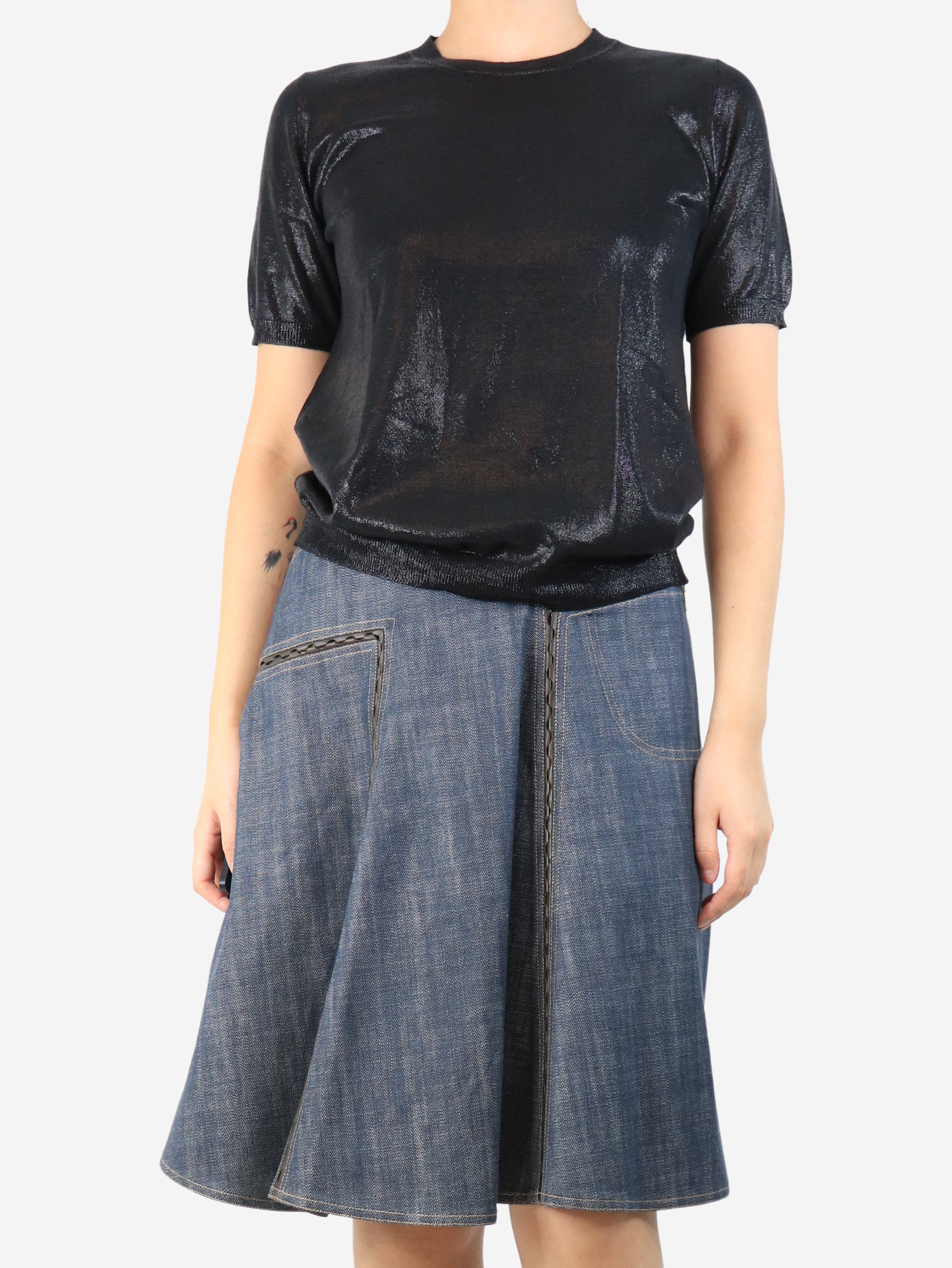 Black lurex wool top - size UK 12