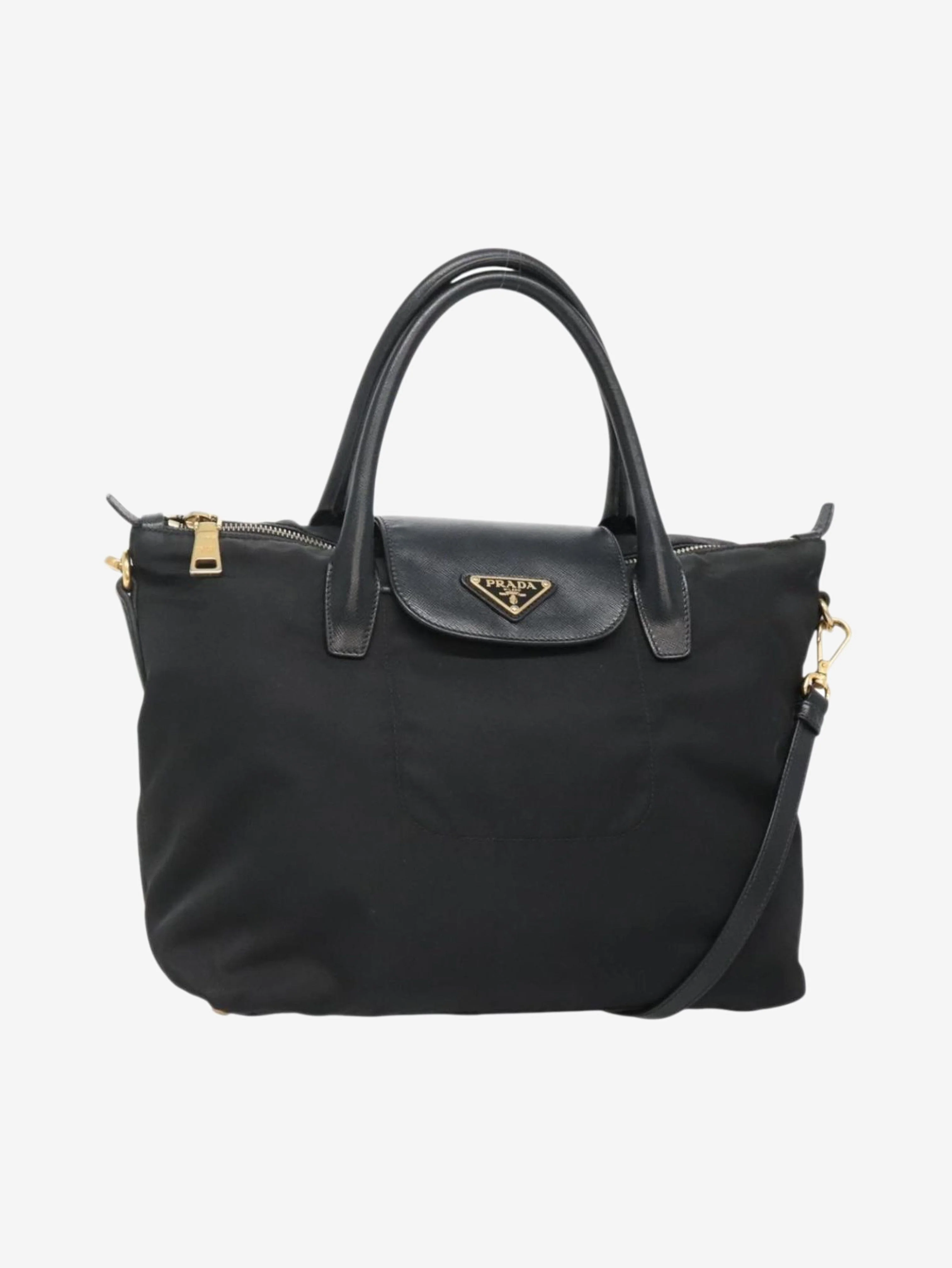 Black nylon 2way tote bag