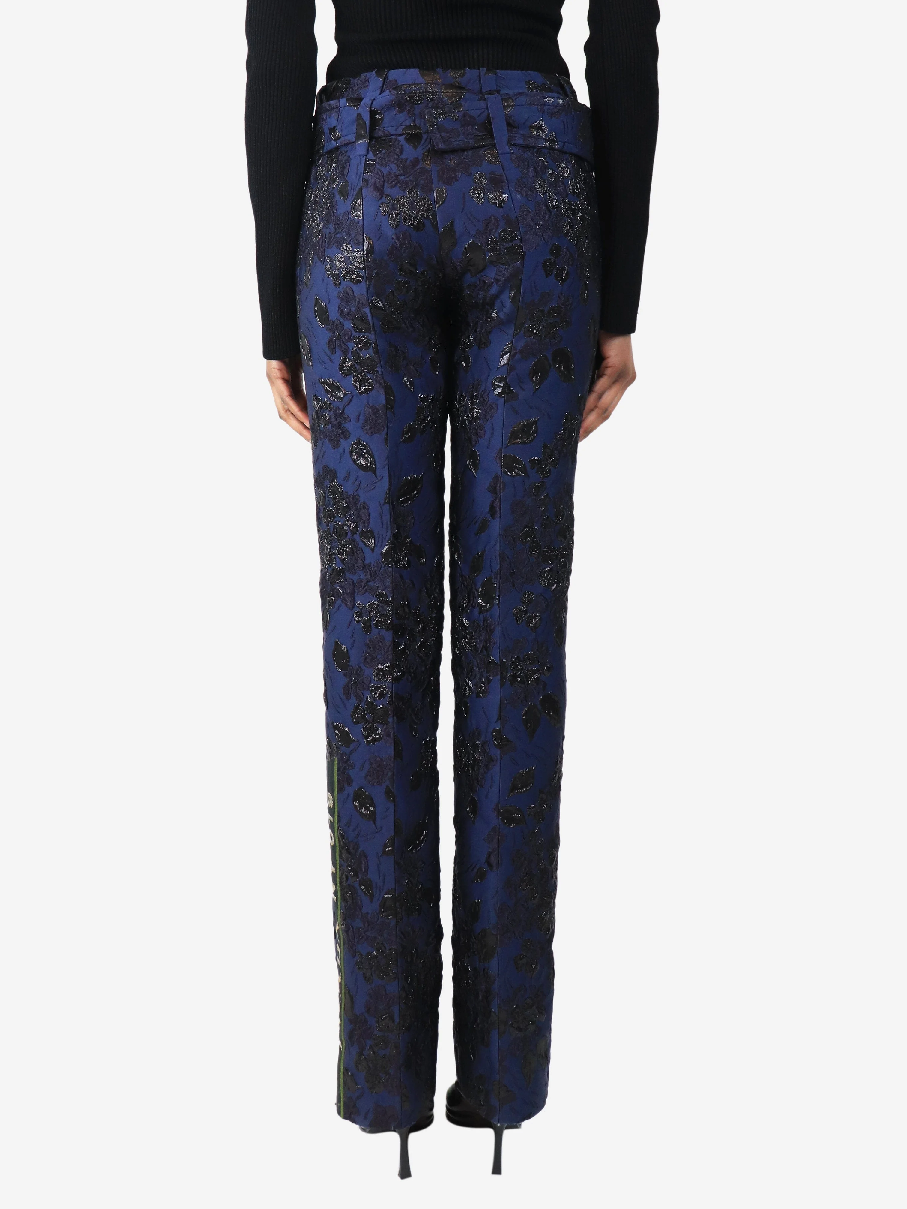Blue lurex brocade trousers - size UK 6 - Image 3