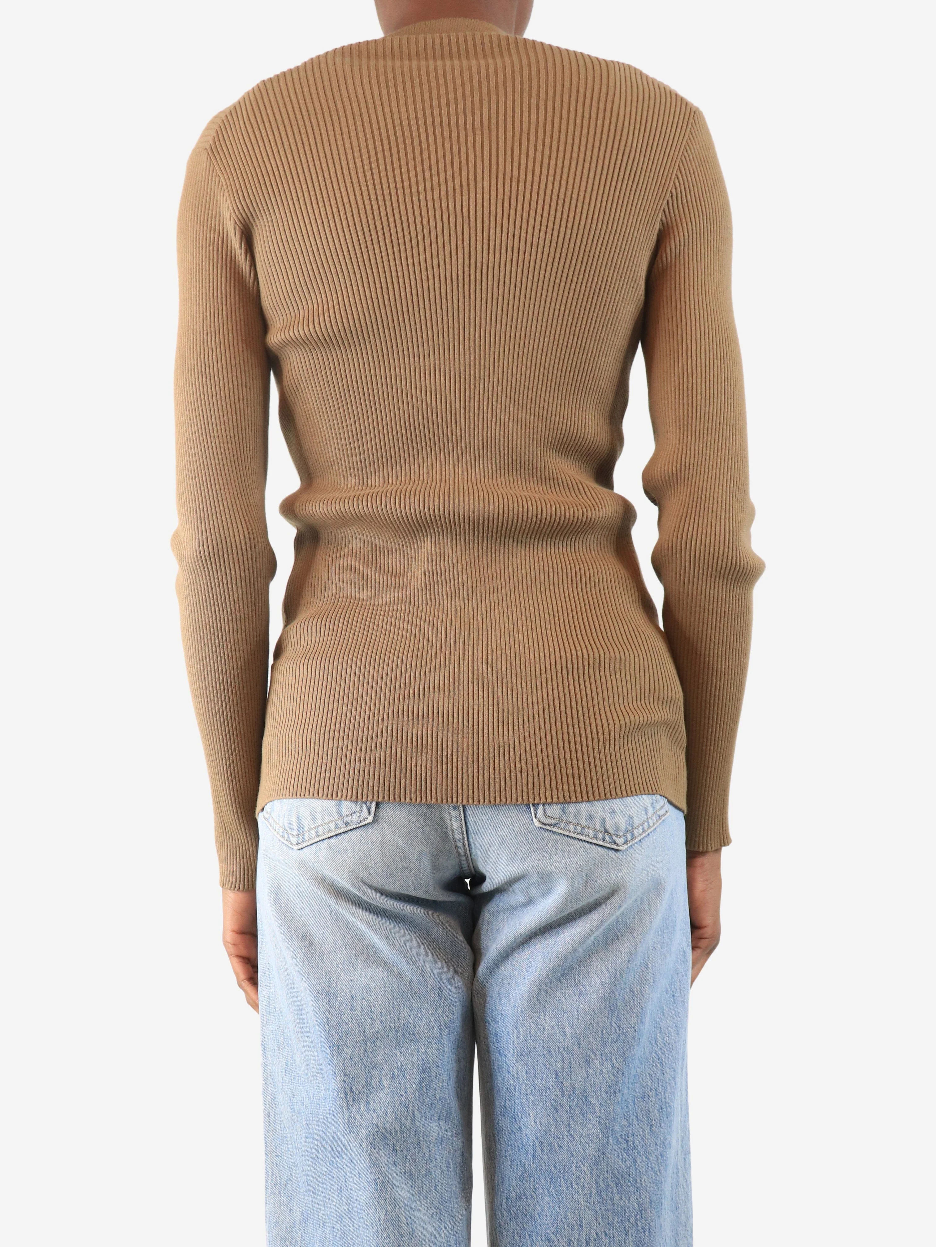 Caramel ribbed zip cardigan - size UK 6 - Image 2
