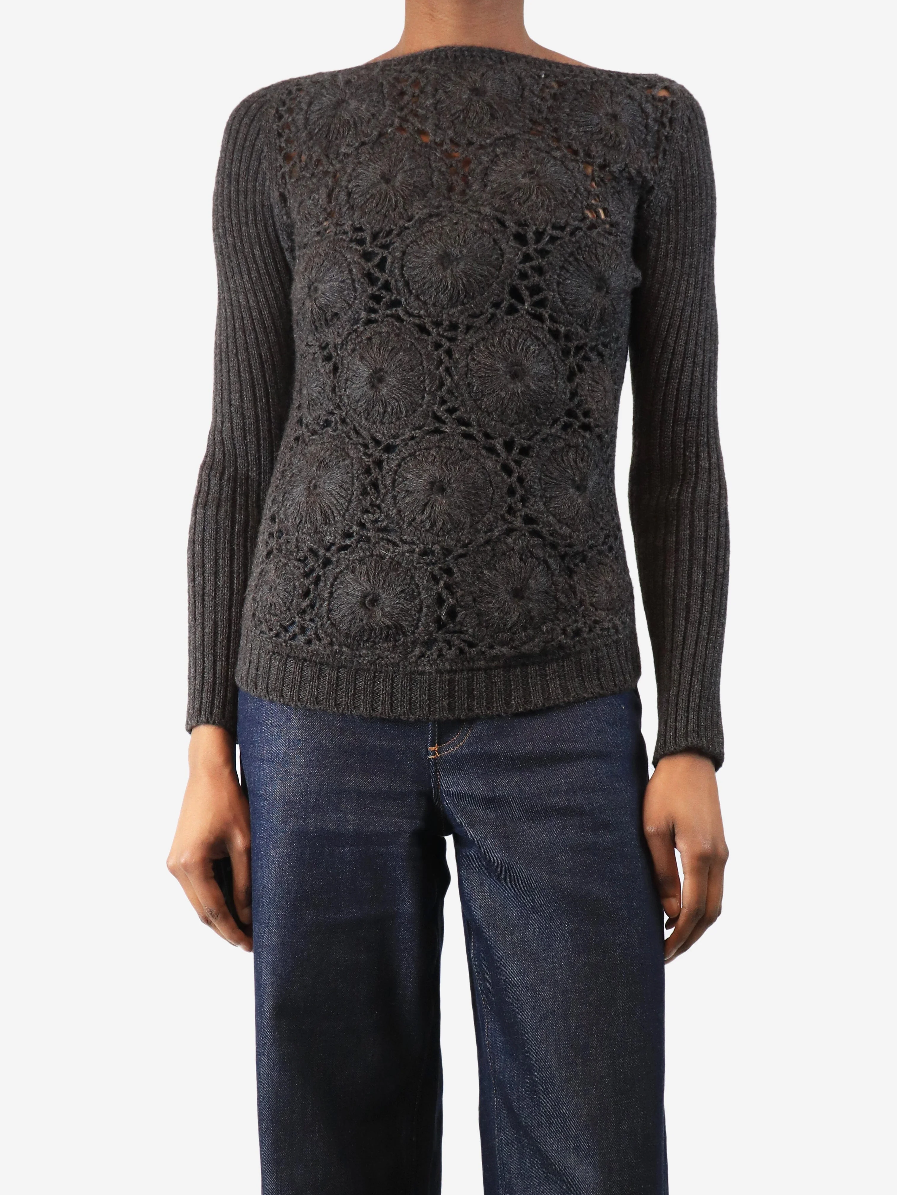 Charcoal crochet knit sweater - size UK 8