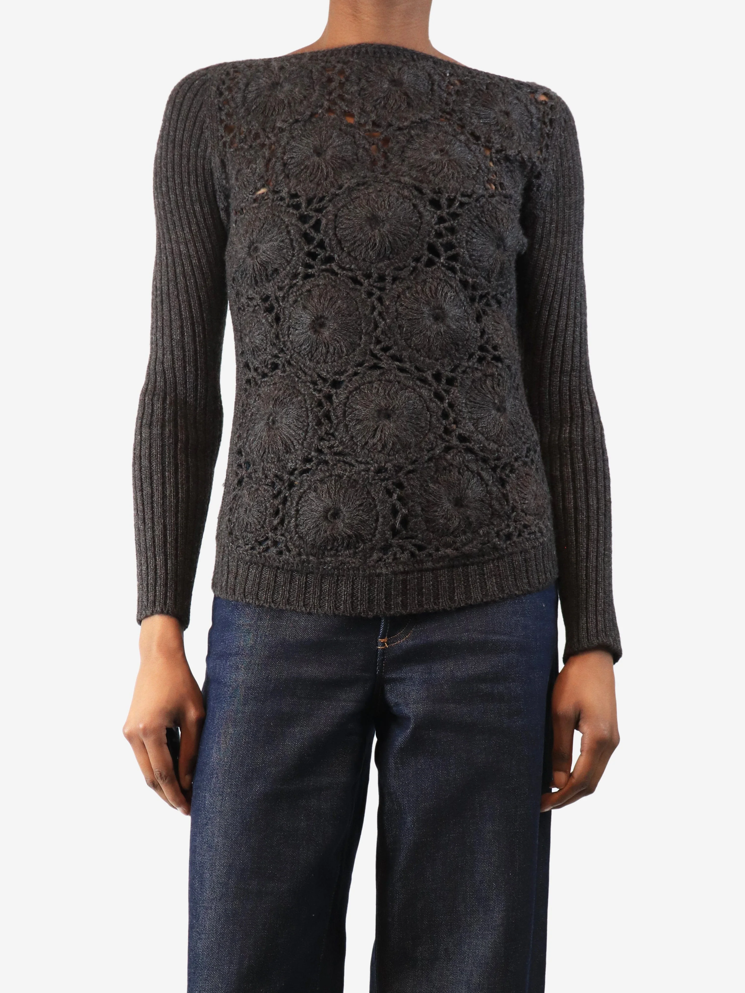 Charcoal crochet knit sweater - size UK 8 - Image 3