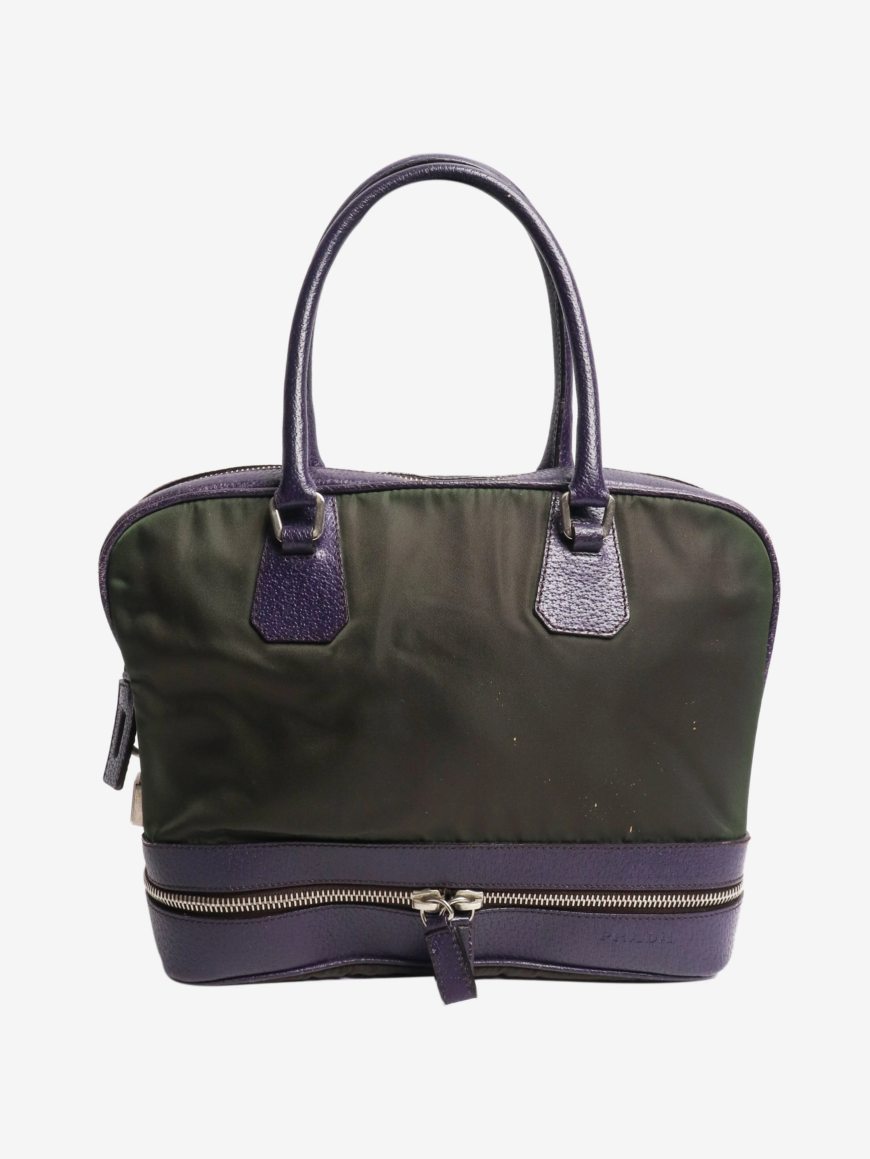 Green and purple Tessuto nylon top handle bag