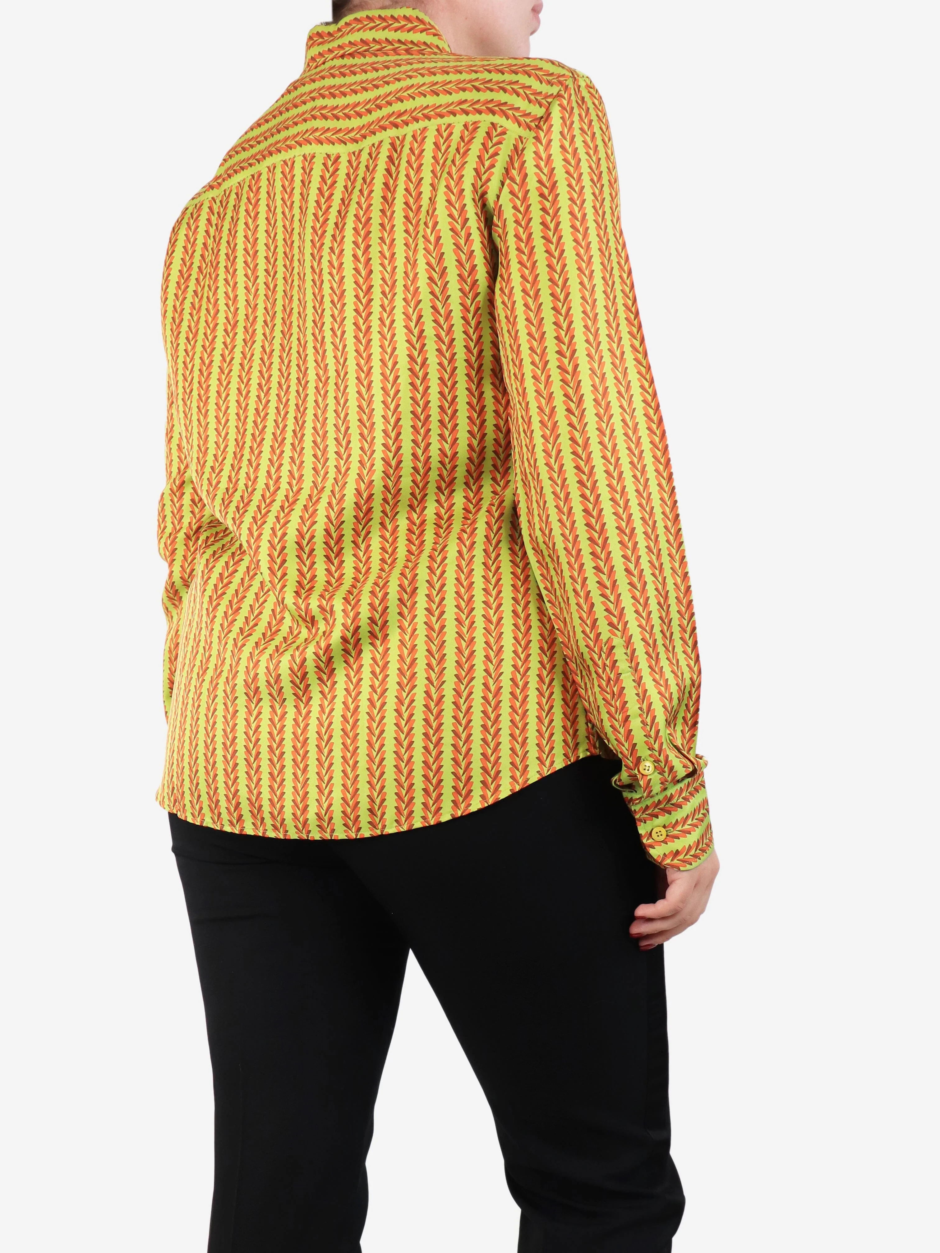 Green silk printed shirt - size UK 14 - Image 2
