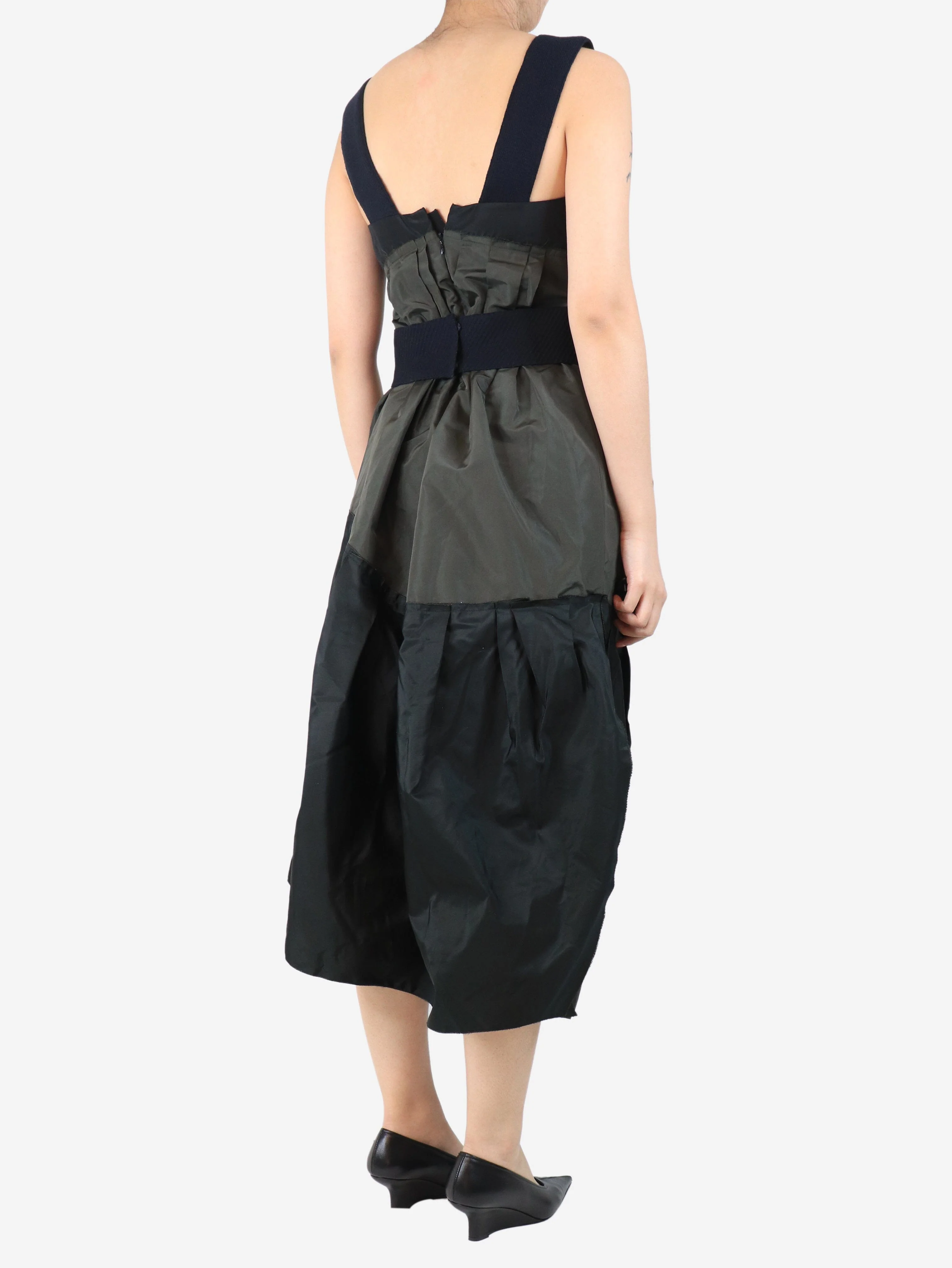Khaki and black contrast midi dress - size UK 10 - Image 2