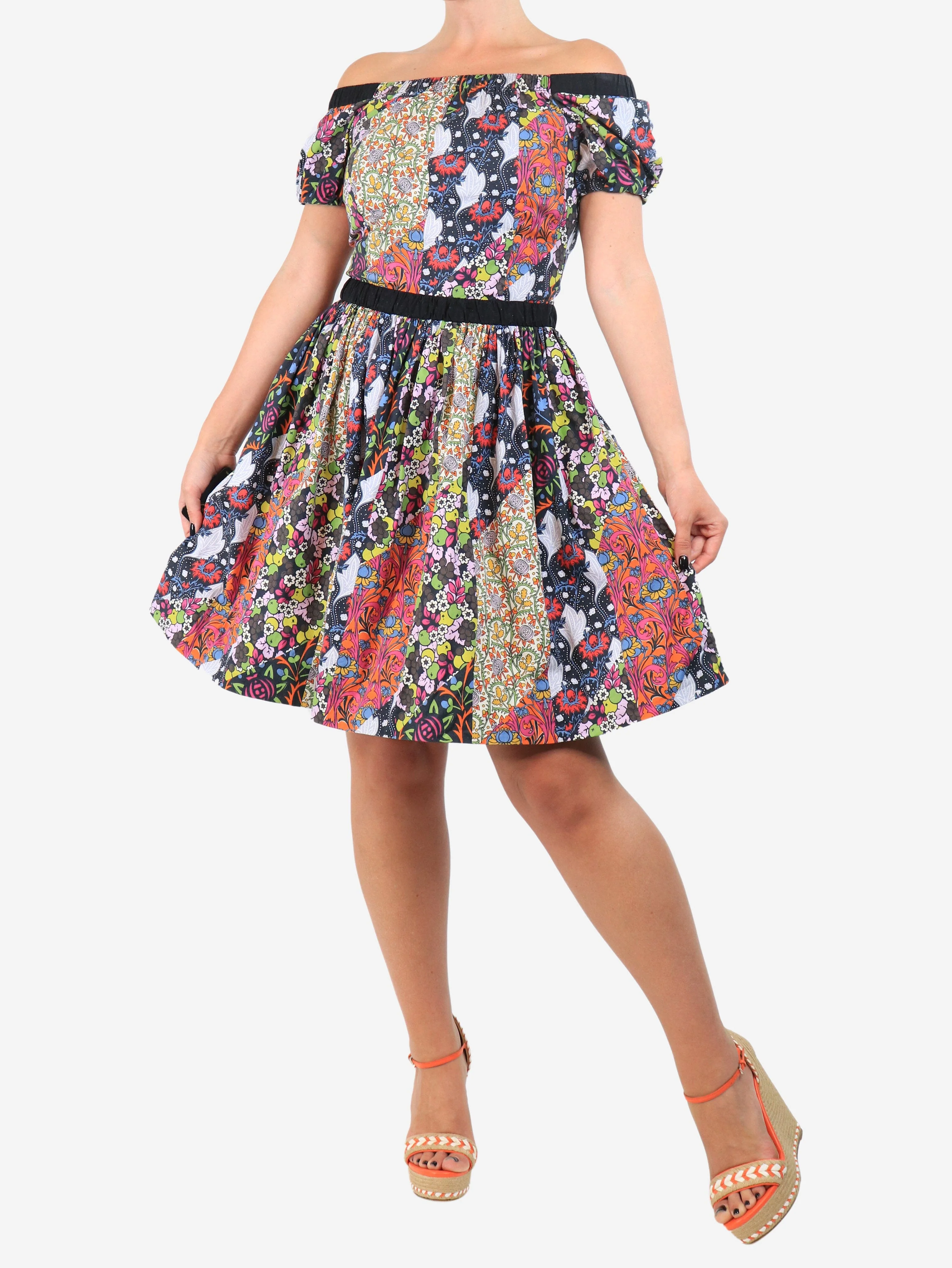 Multi printed off-shoulder dress - size UK 8 - Image 2